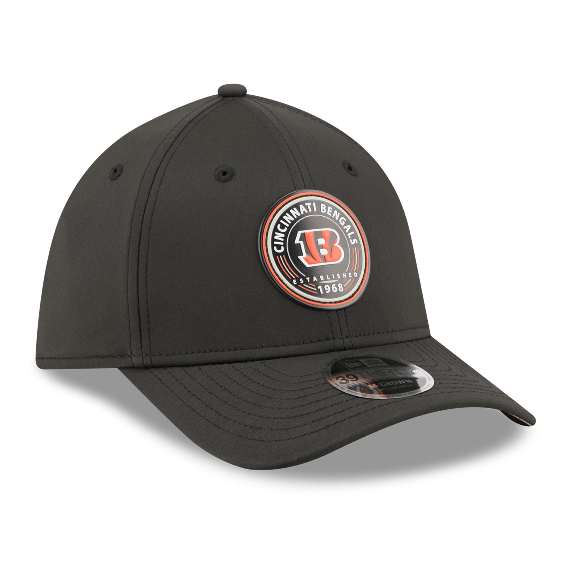 Casquette New Era noire pour homme, modèle 39THIRTY M-Crown Flex, Cincinnati Bengals