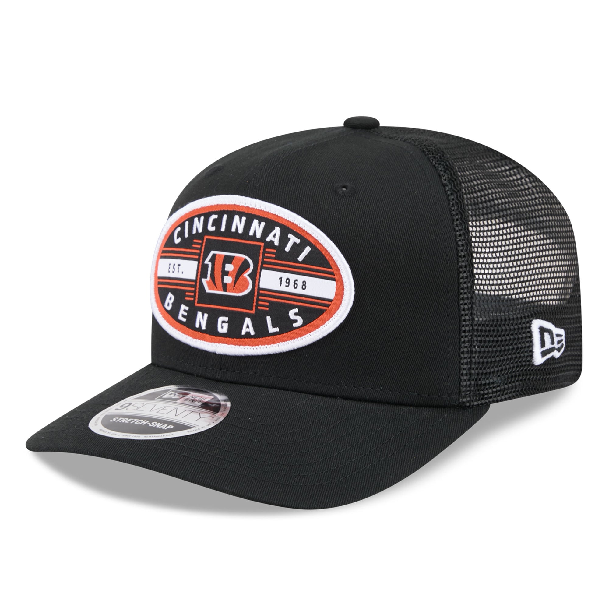 Casquette trucker New Era noire pour homme, modèle 9SEVENTY, à l'effigie des Bengals de Cincinnati.