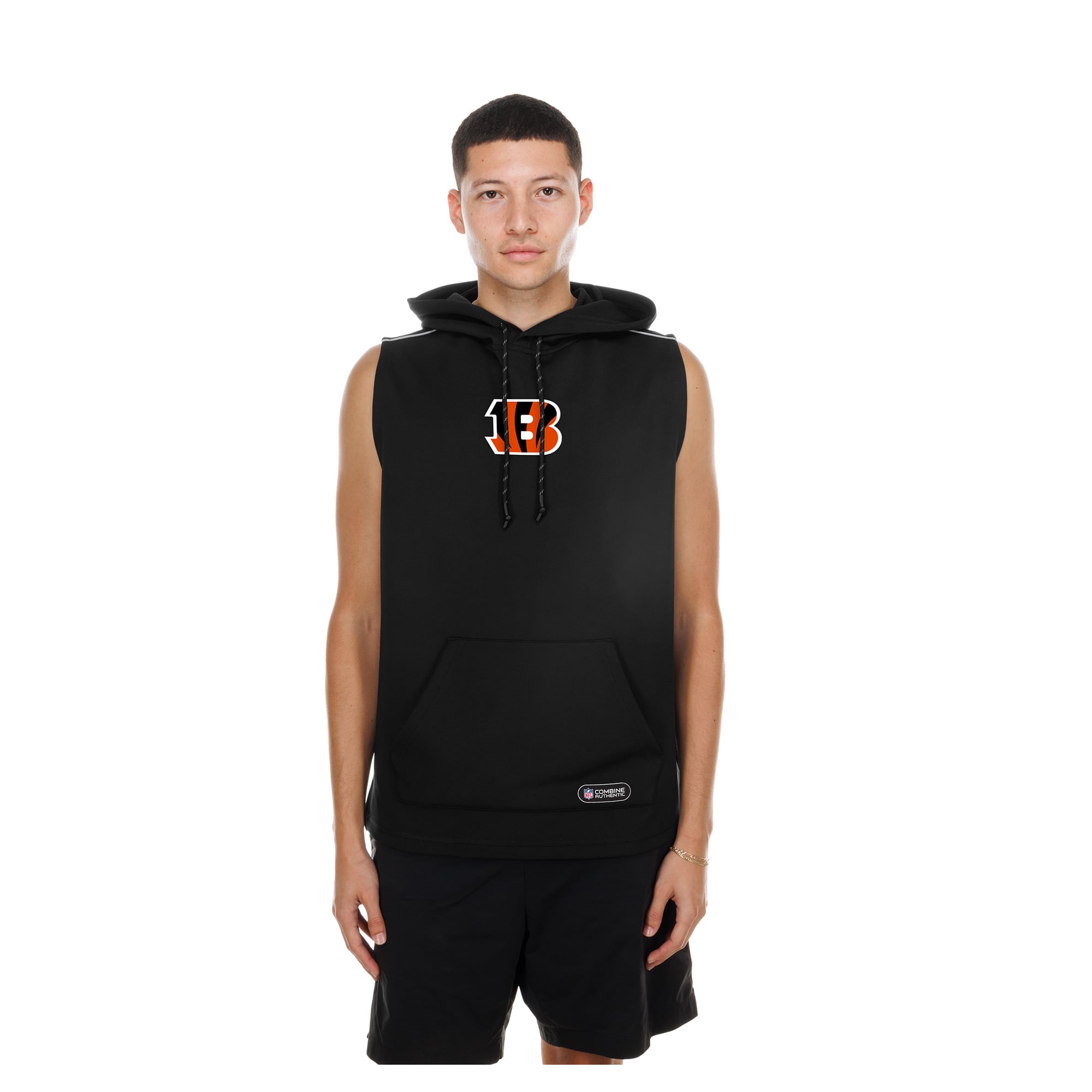 Sweat à capuche sans manches New Era noir pour homme, modèle Cincinnati Bengals Combine Authentic.
