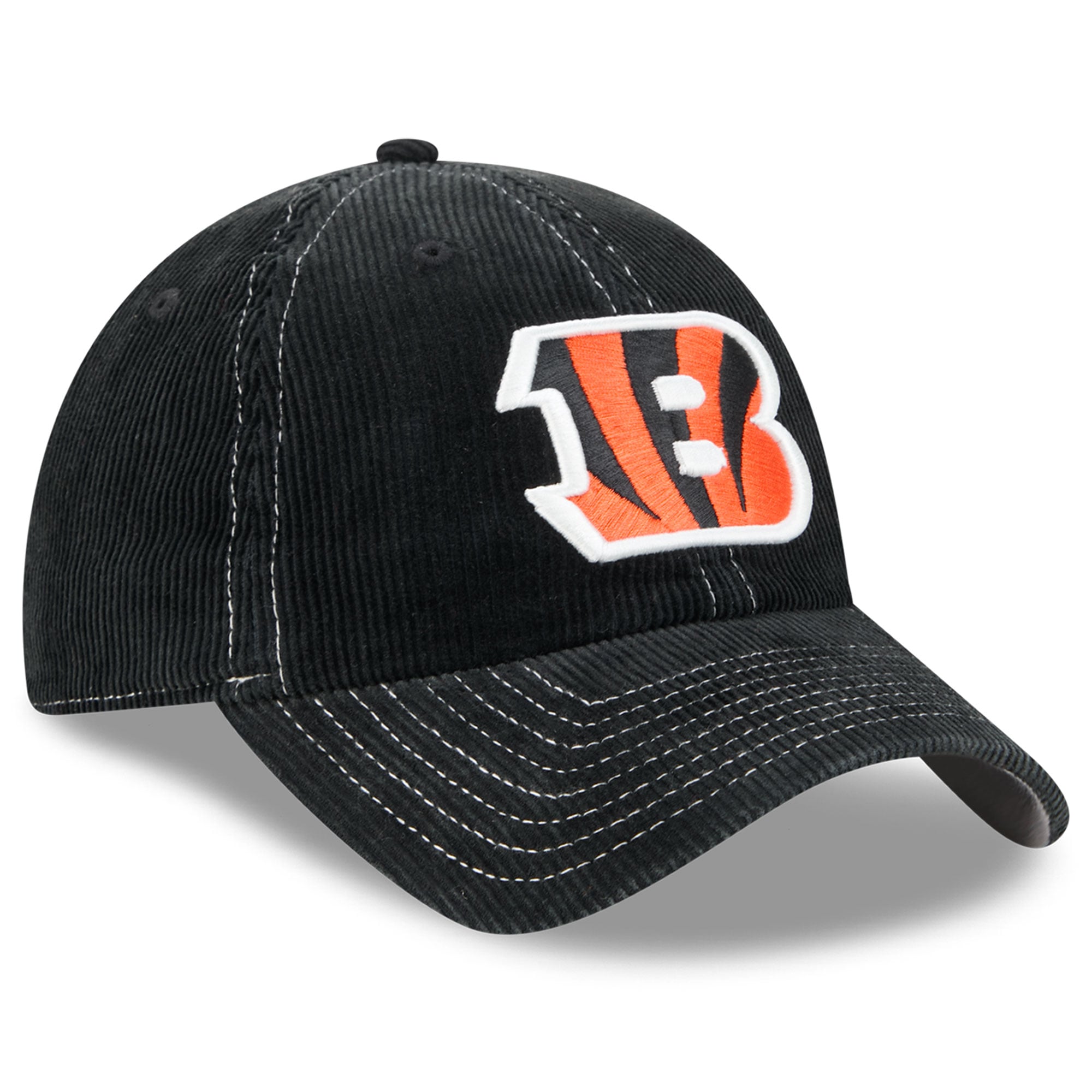 Casquette New Era noire pour homme, modèle Cincinnati Bengals, en velours côtelé, style classique décontracté et ajustable