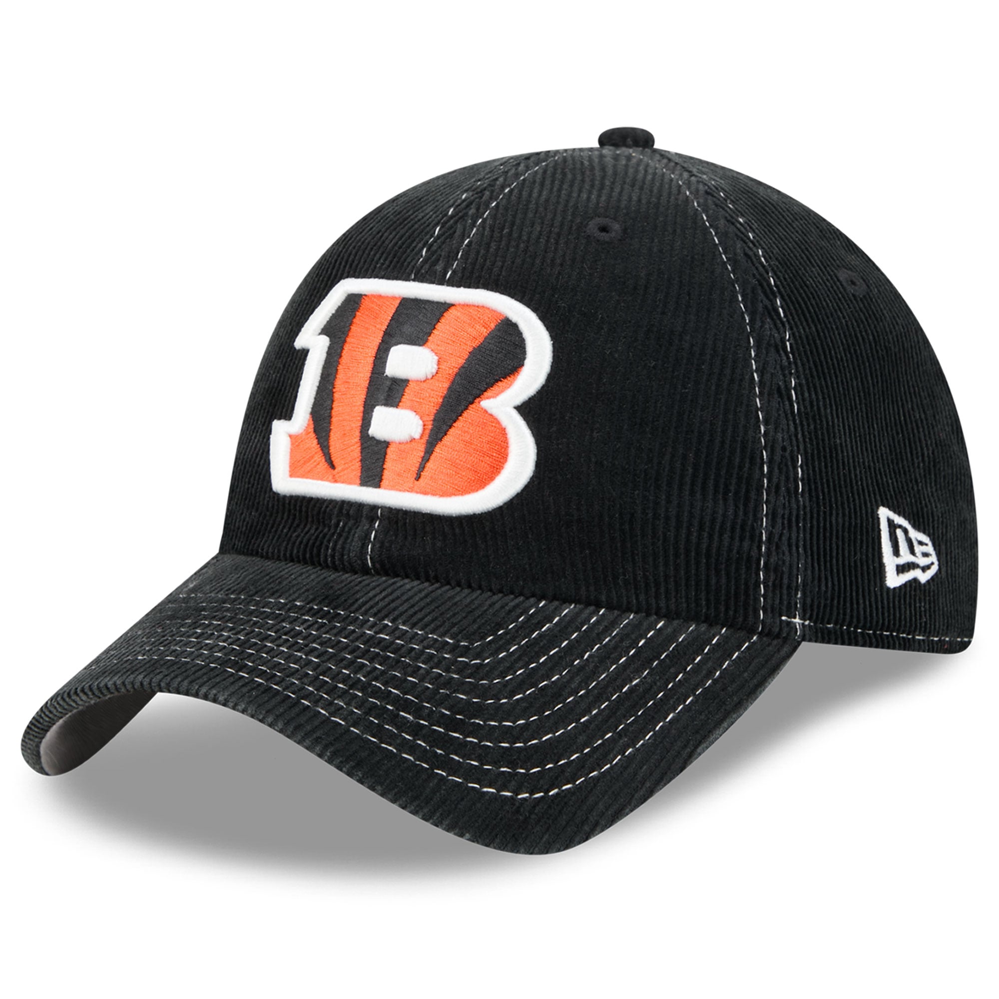 Casquette New Era noire pour homme, modèle Cincinnati Bengals, en velours côtelé, style classique décontracté et ajustable