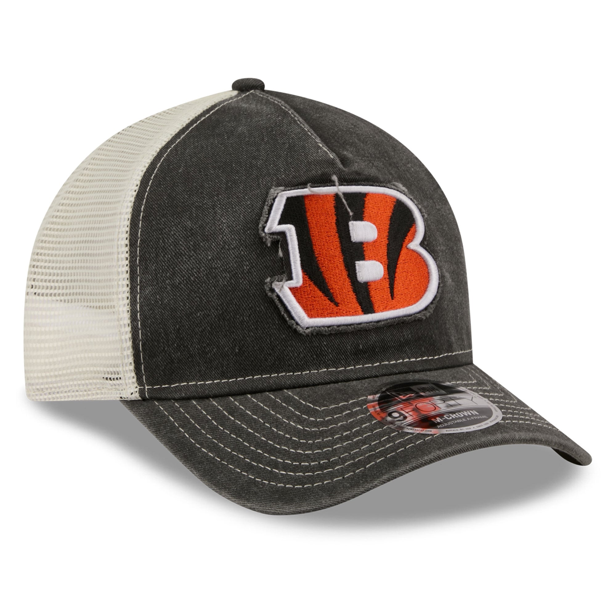 Casquette trucker ajustable New Era noire pour homme, modèle 9FORTY, supporter des Bengals de Cincinnati