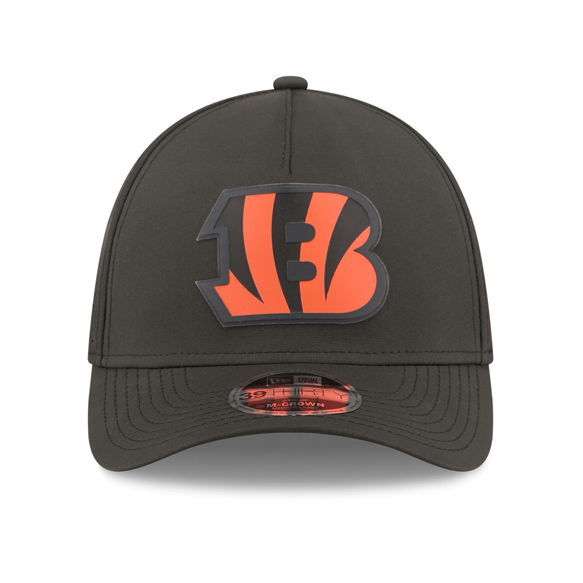 Casquette New Era noire pour homme, modèle 39THIRTY A-Frame Flex, couleurs des Bengals de Cincinnati