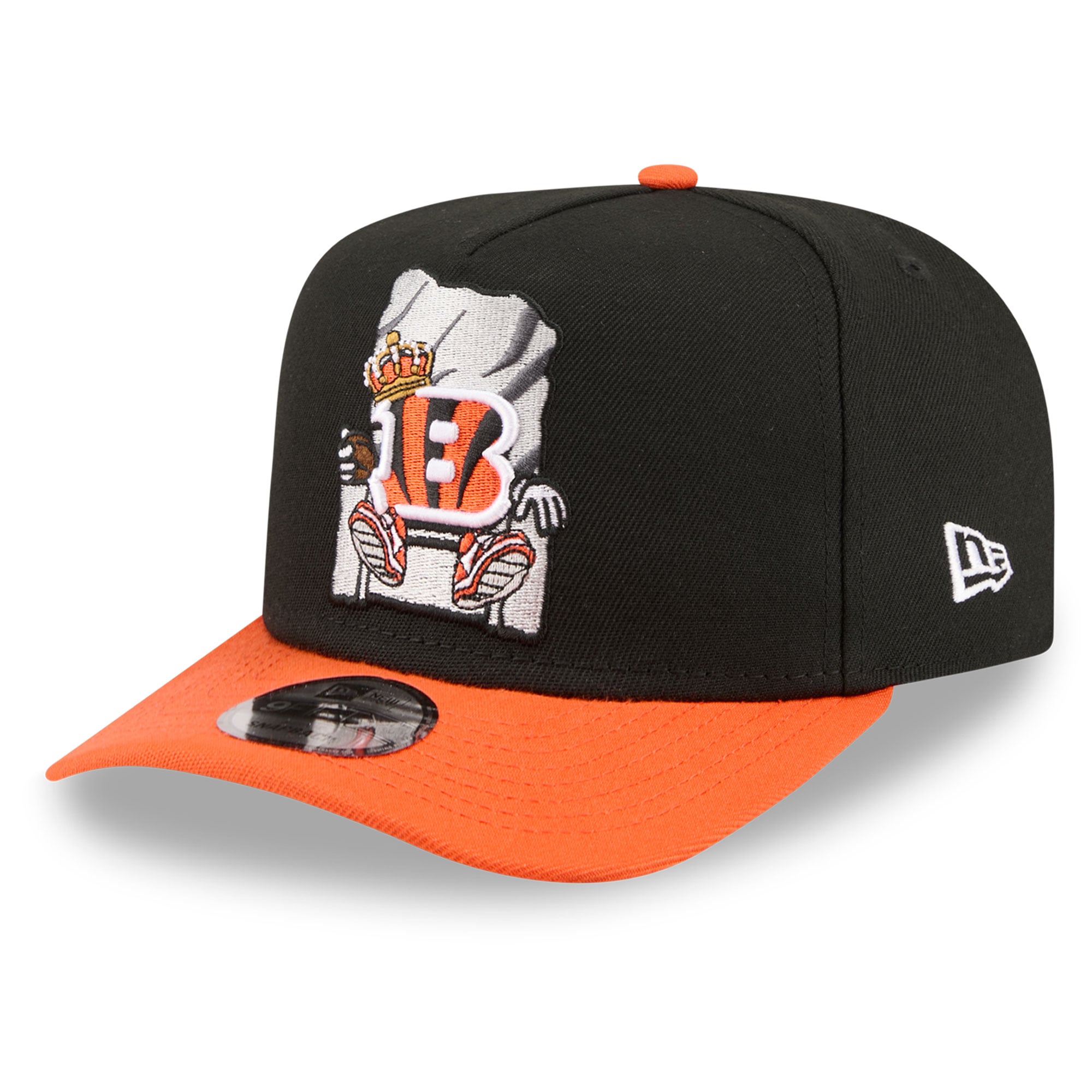 Casquette snapback New Era 9FIFTY pour homme, noire et orange, motif dessin animé des Bengals de Cincinnati