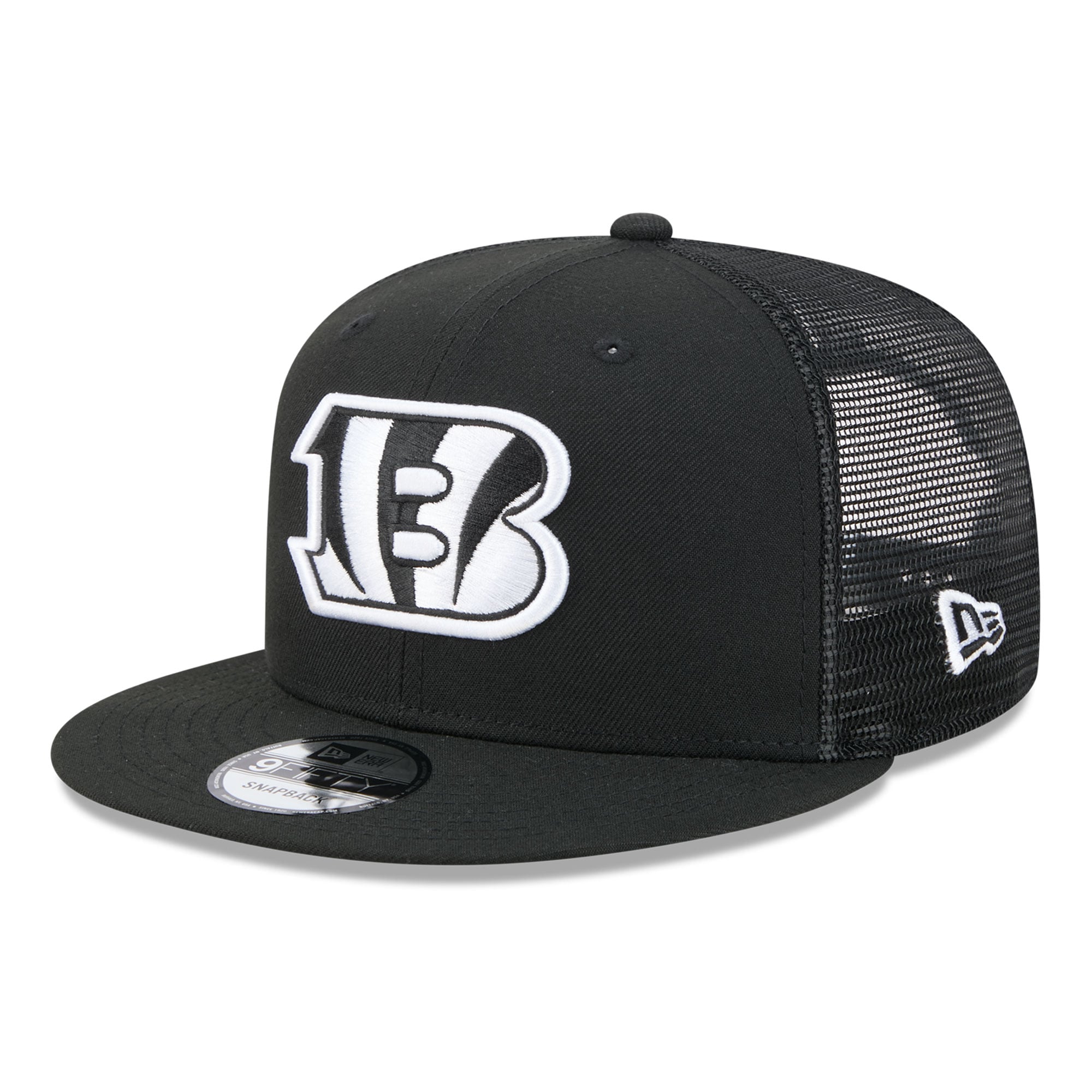 Casquette trucker New Era 9FIFTY Snapback noire et blanche pour homme, Cincinnati Bengals