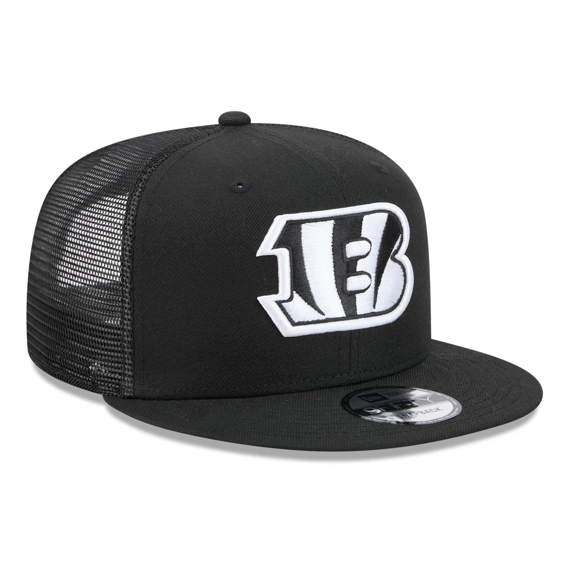 Casquette trucker New Era 9FIFTY Snapback noire et blanche pour homme, Cincinnati Bengals