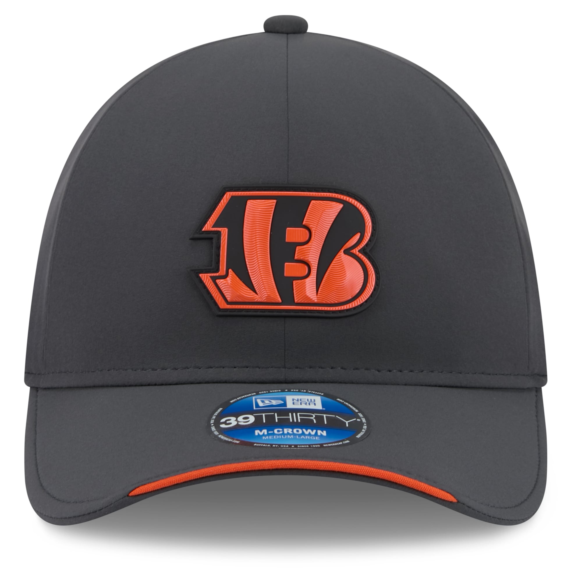 Casquette extensible New Era 39THIRTY M-Crown couleur anthracite pour homme, modèle Cincinnati Bengals 2026 Sideline, idéale les temps froids.