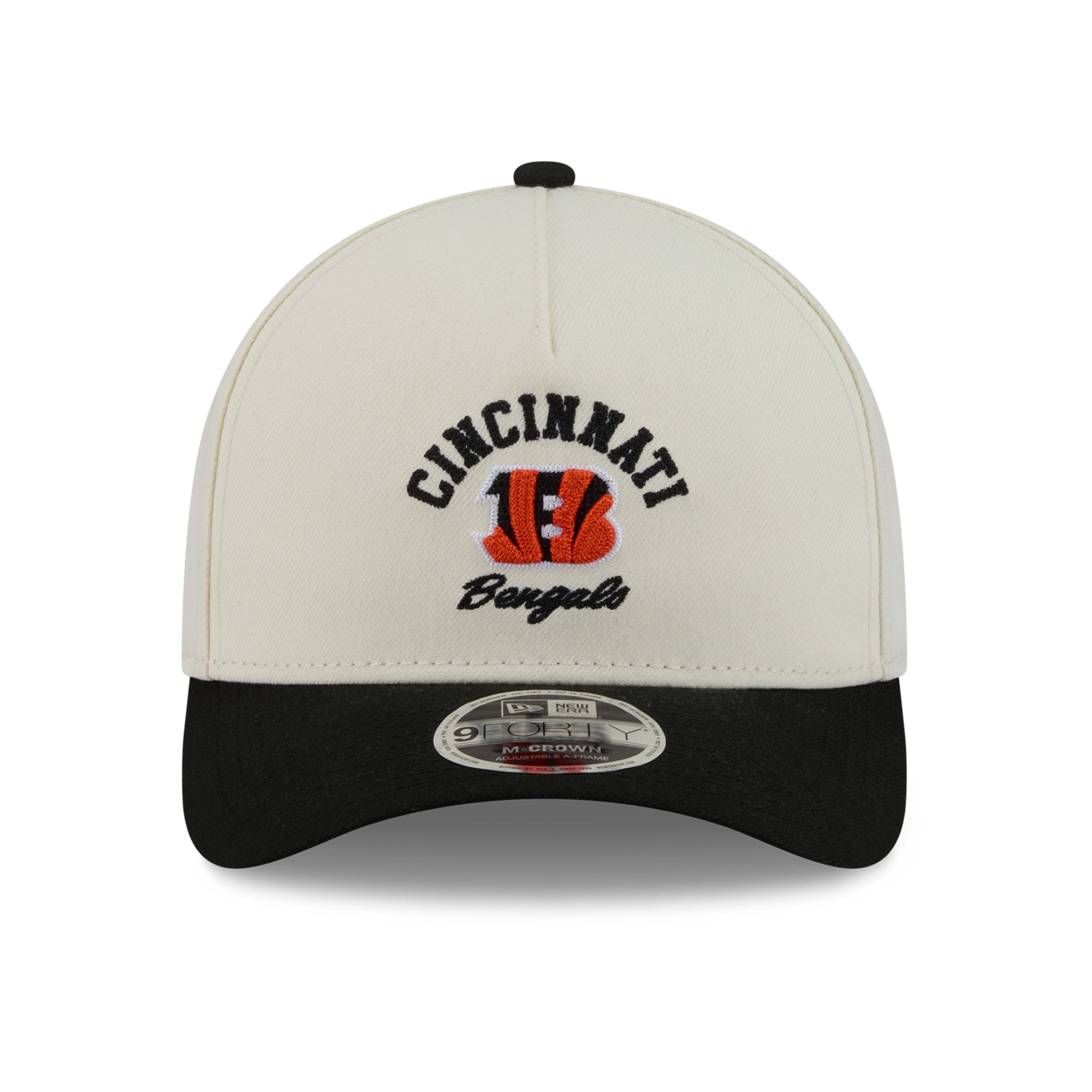 Casquette ajustable New Era Arch 9FORTY A-Frame M-Crown pour homme, crème/noir, Cincinnati Bengals