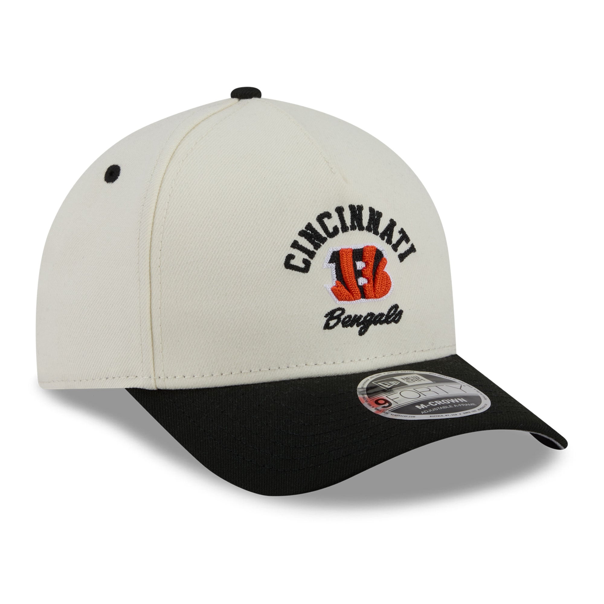 Casquette ajustable New Era Arch 9FORTY A-Frame M-Crown pour homme, crème/noir, Cincinnati Bengals