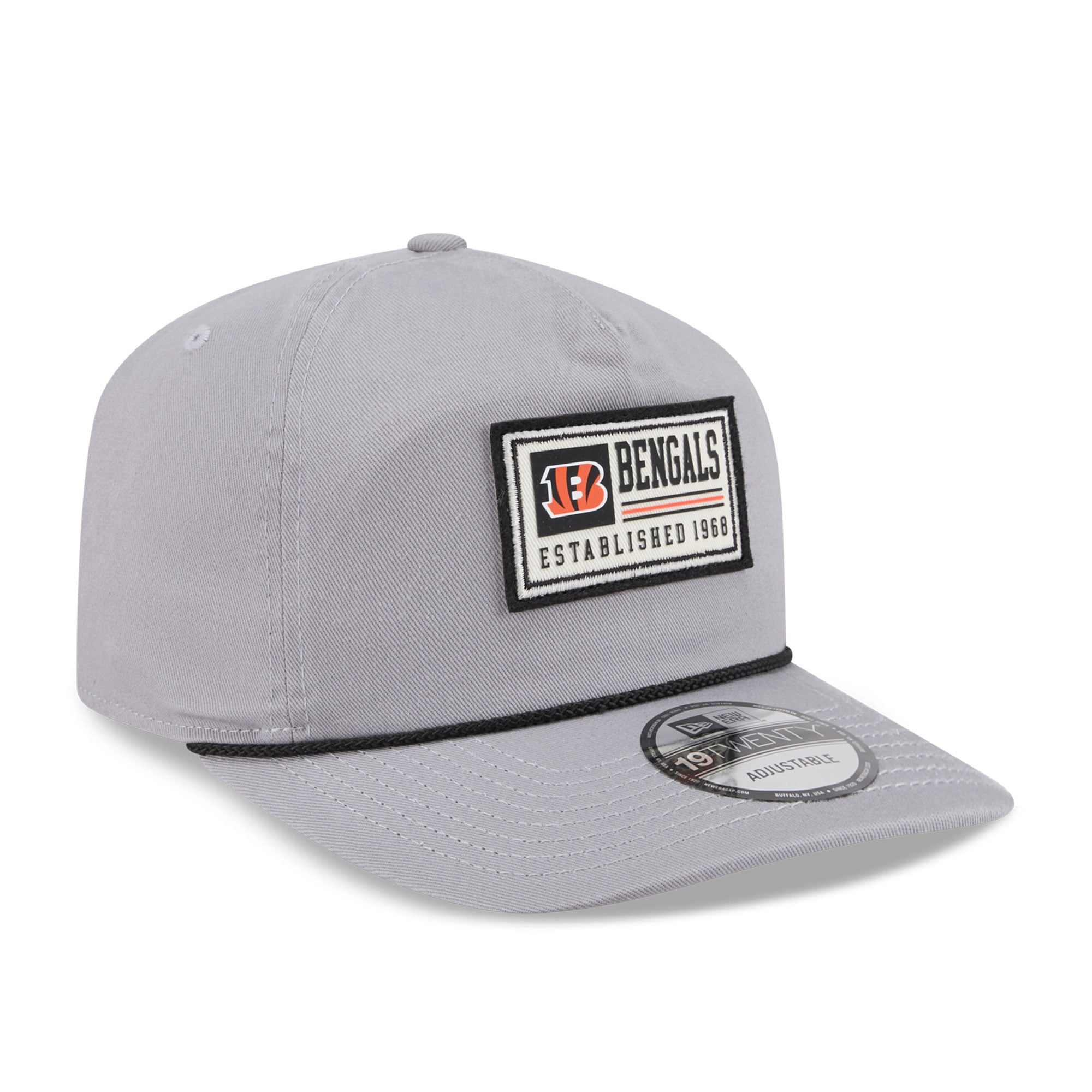 Casquette ajustable New Era grise pour homme, modèle 19TWENTY, avec écusson des Bengals de Cincinnati.