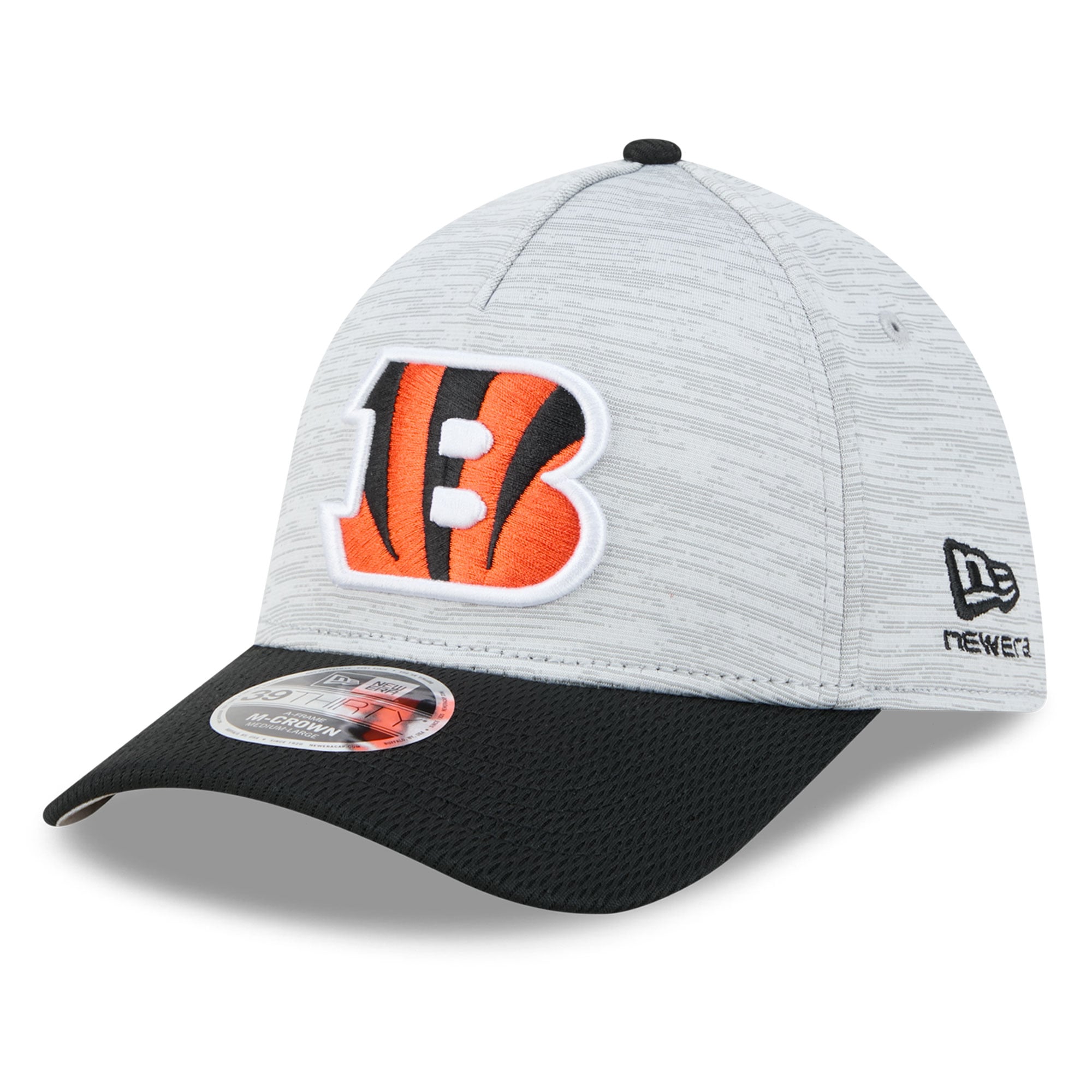 Casquette New Era Flex grise et noire Cincinnati Bengals Tech M-Crown A-Frame 39THIRTY pour homme