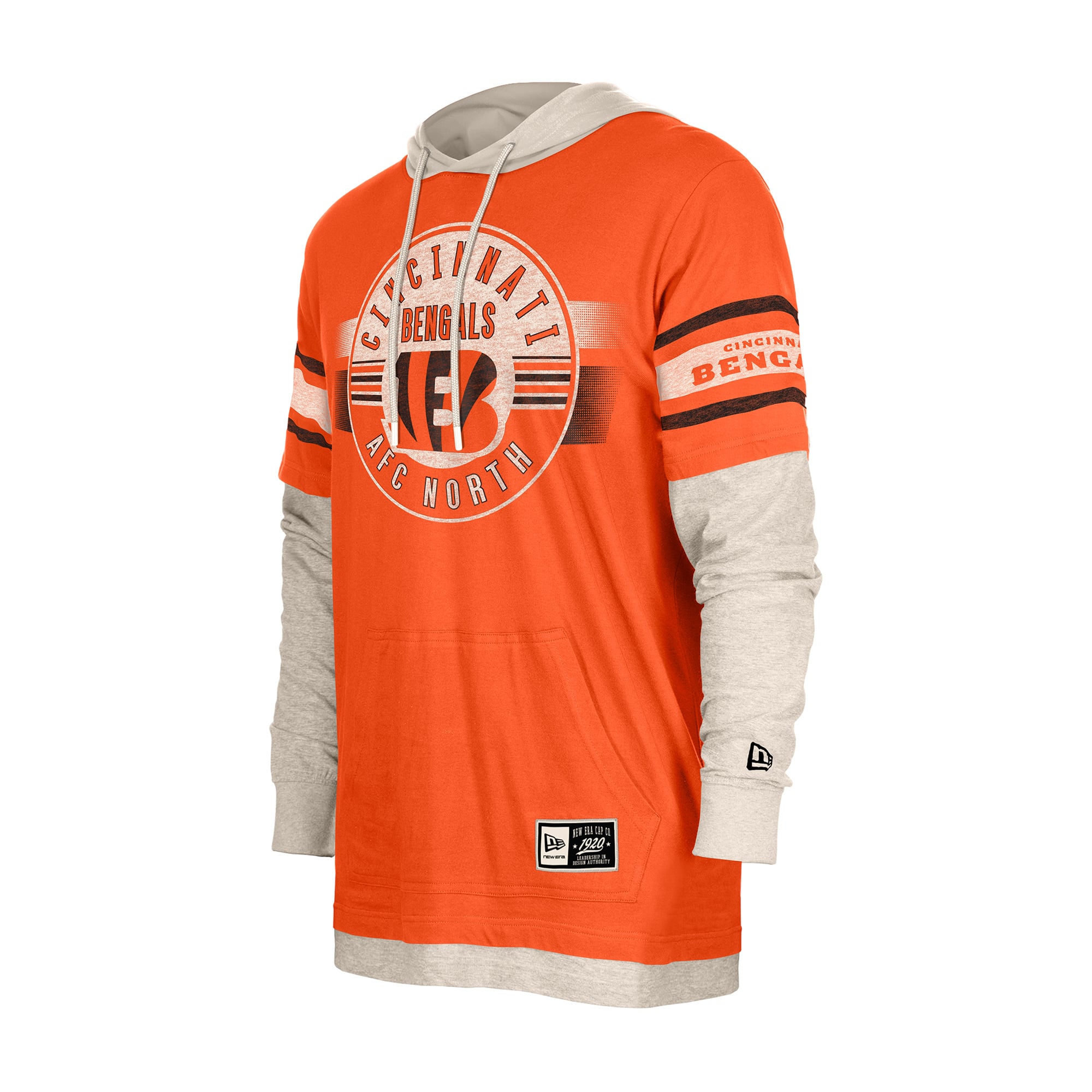 Men's New Era Orange Cincinnati Bengals Twofer Layered Long Sleeve Hooded T-Shirt