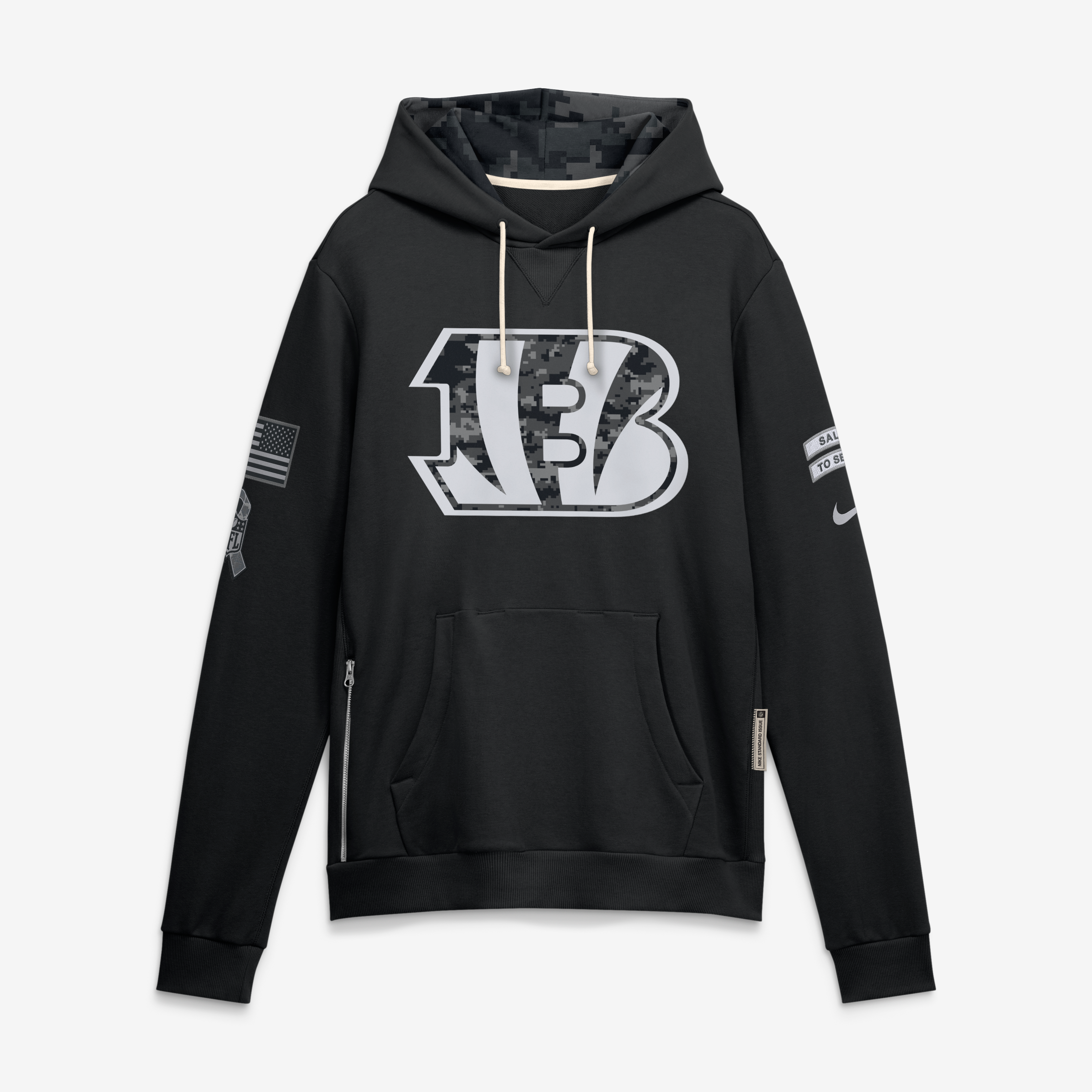 Sweat à capuche Nike noir pour homme, modèle Cincinnati Bengals 2026 Salute to Service Sideline Dri-FIT