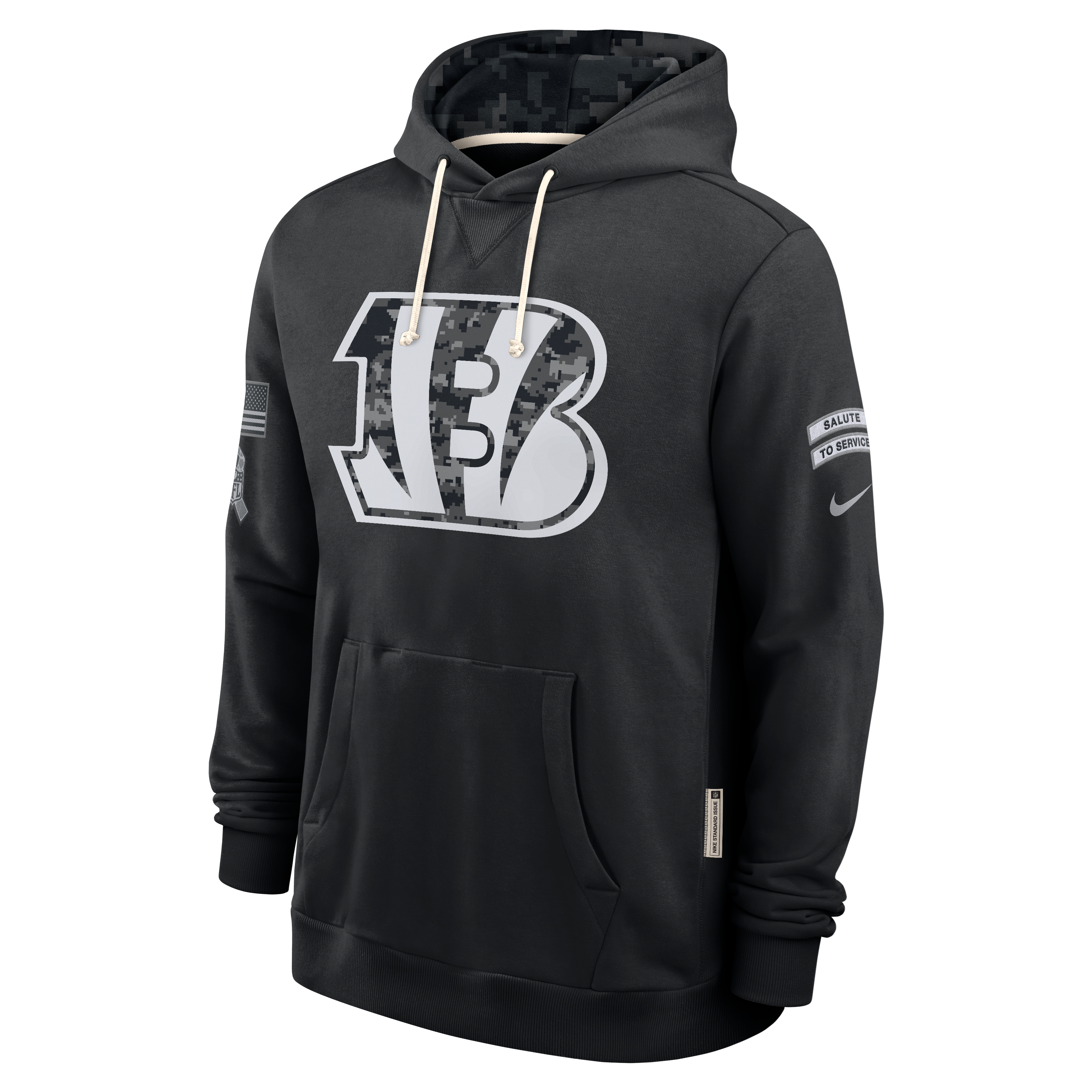 Sweat à capuche Nike noir pour homme, modèle Cincinnati Bengals 2026 Salute to Service Sideline Dri-FIT