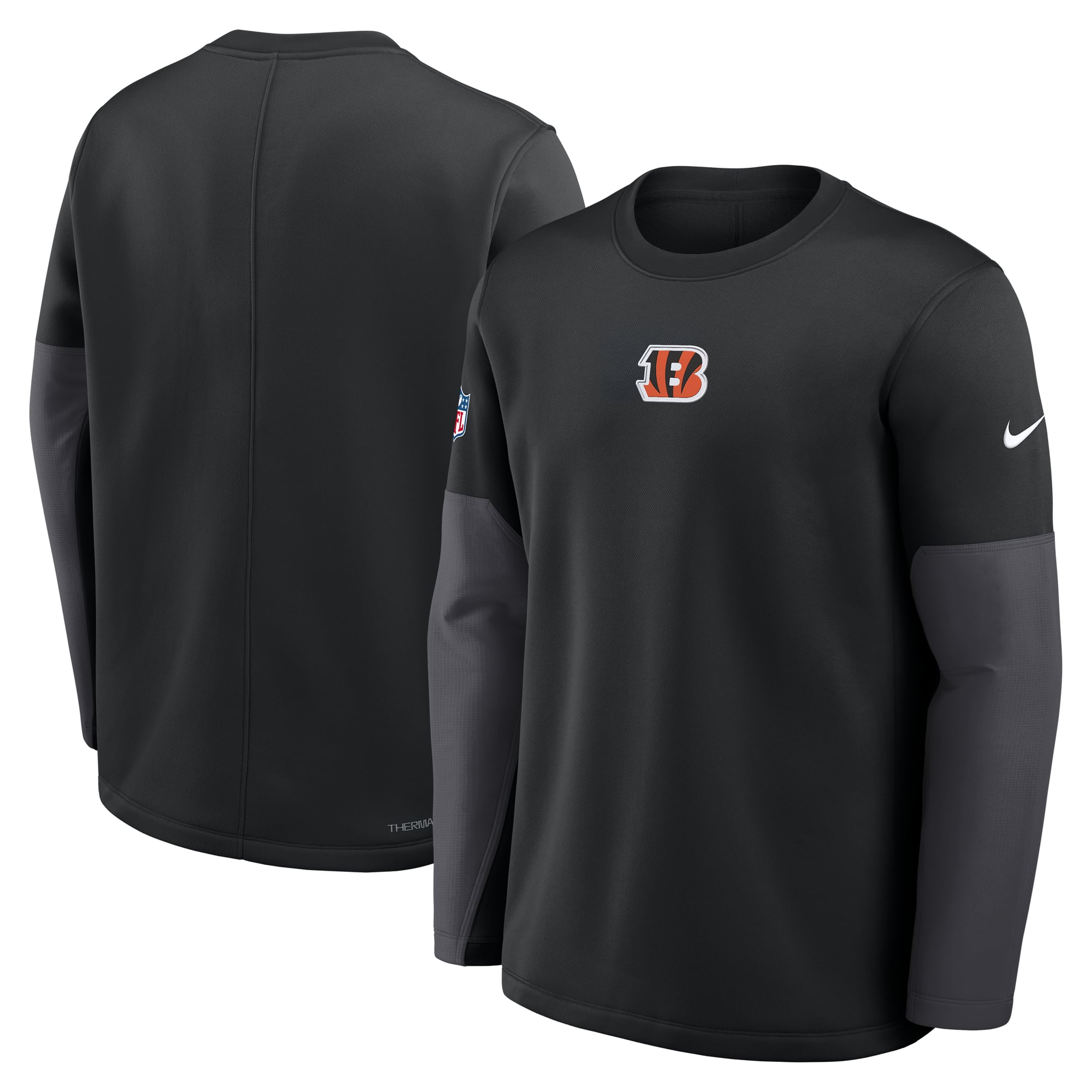 Men's Nike Black Cincinnati Bengals Sideline Coaches Midweight Therma-FIT Crew Pullover