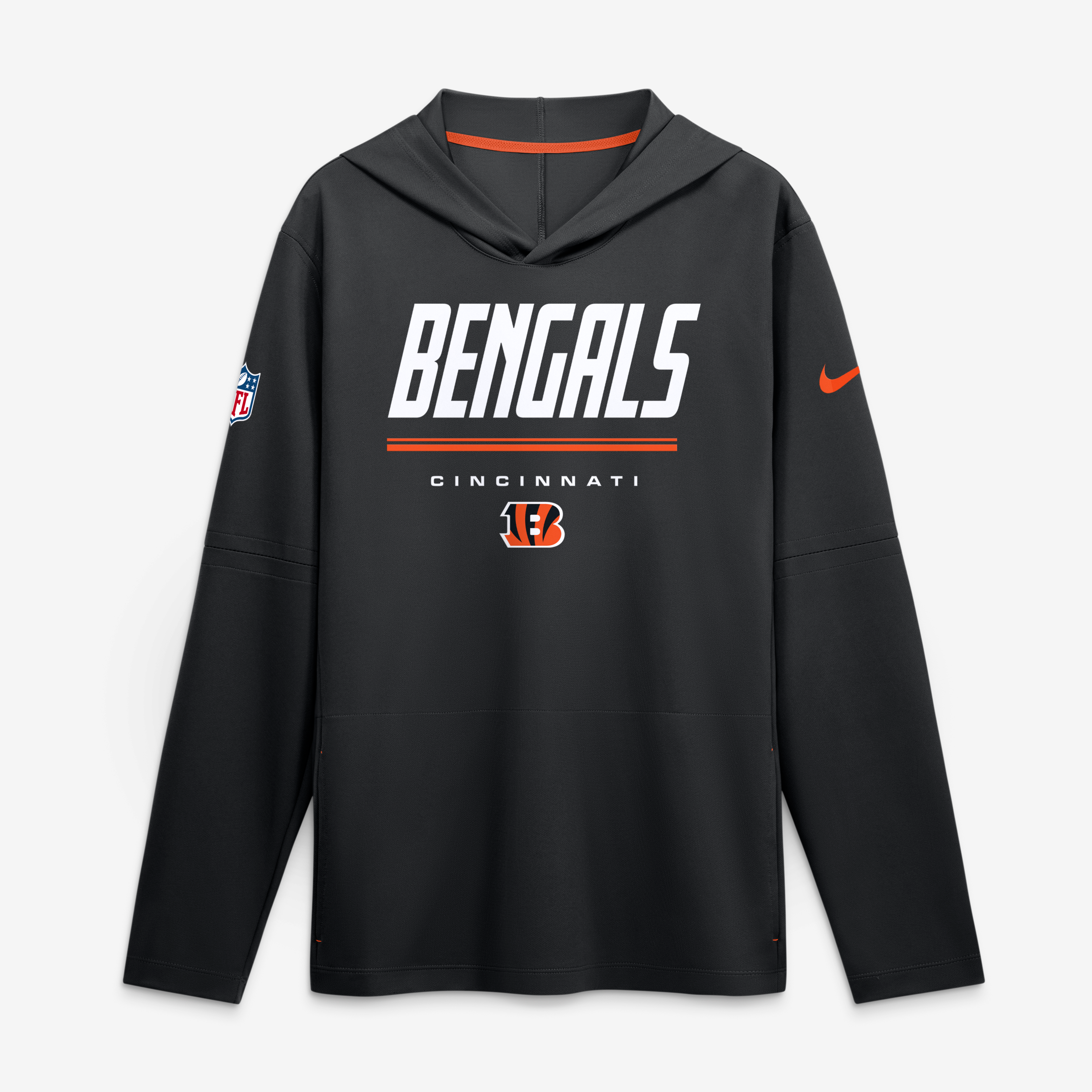 Haut à capuche léger manches longues Nike Dri-FIT pour homme, noir, Cincinnati Bengals, édition limitée Sideline Game On