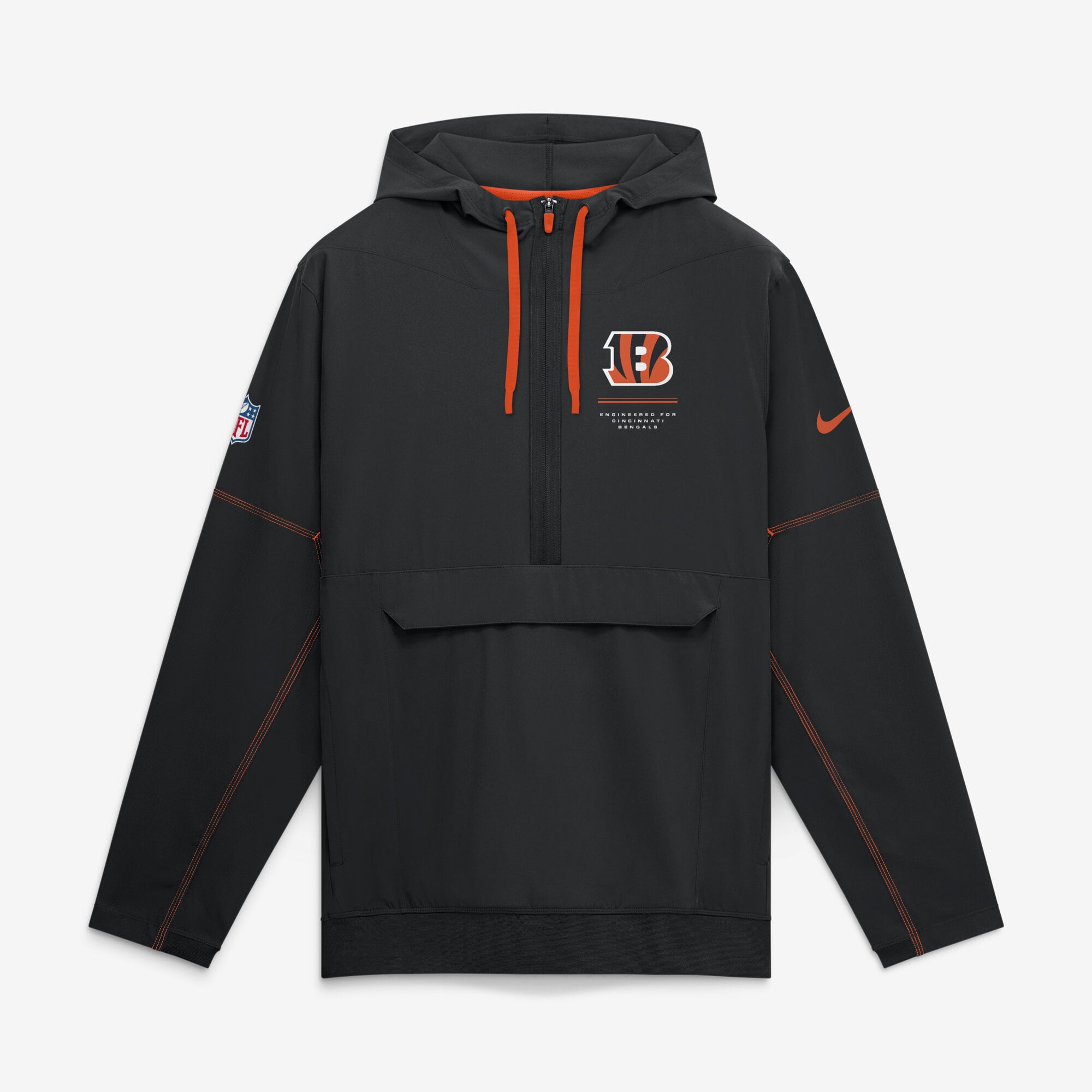 Men's Nike Black Cincinnati Bengals Sideline Logo Glory Anorak Half-Zip Hooded Jacket