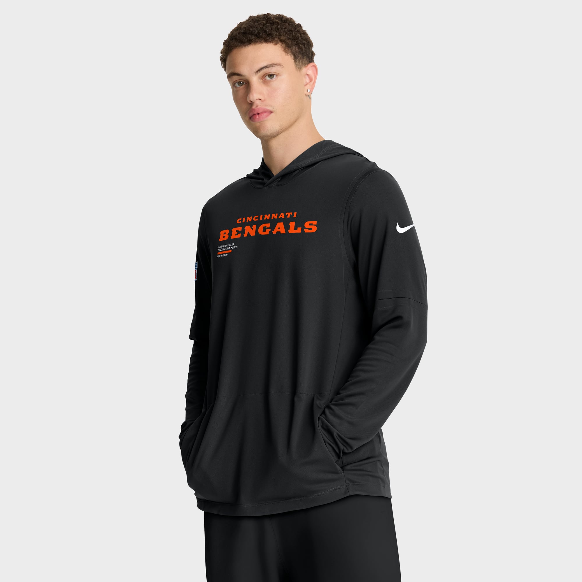 Men's Nike Cincinnati Bengals Sideline Pure Fury Dri-FIT Long Sleeve Hooded T-Shirt
