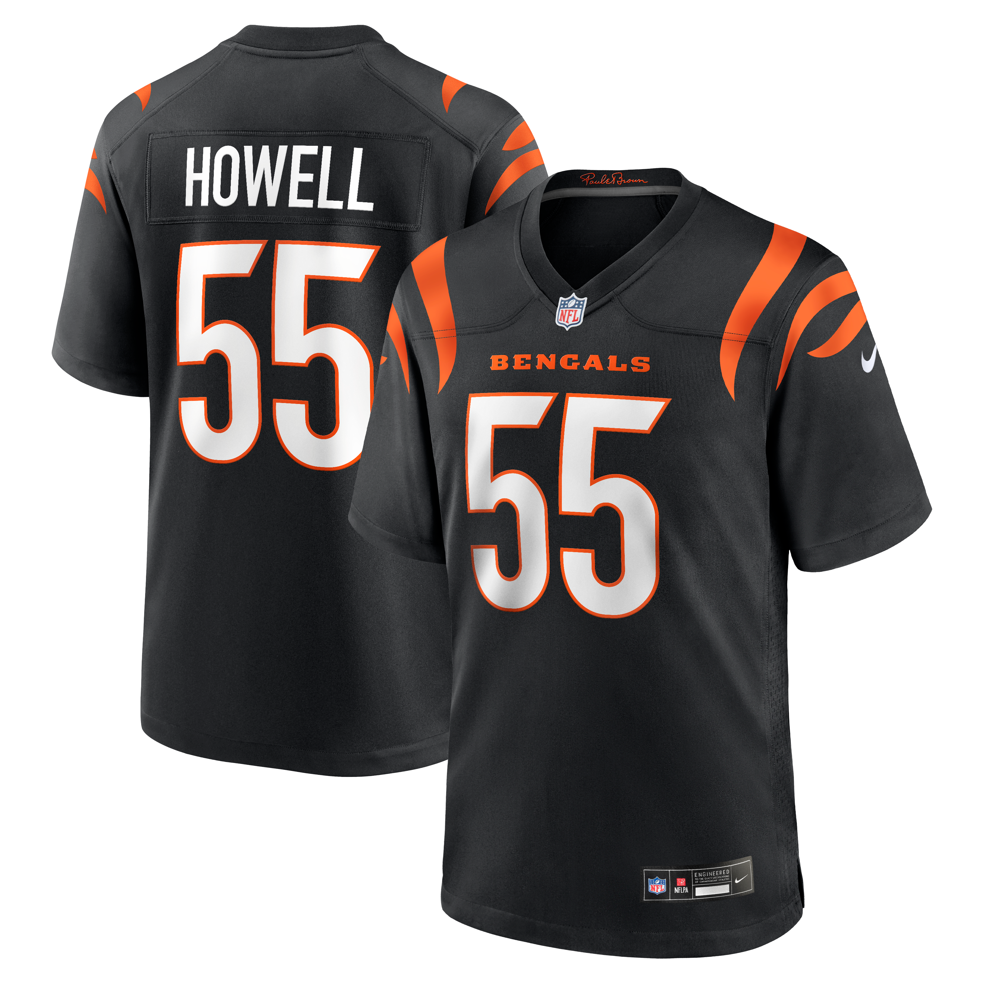Maillot de match Nike Cashius Howell noir pour homme, équipe des Bengals Cincinnati