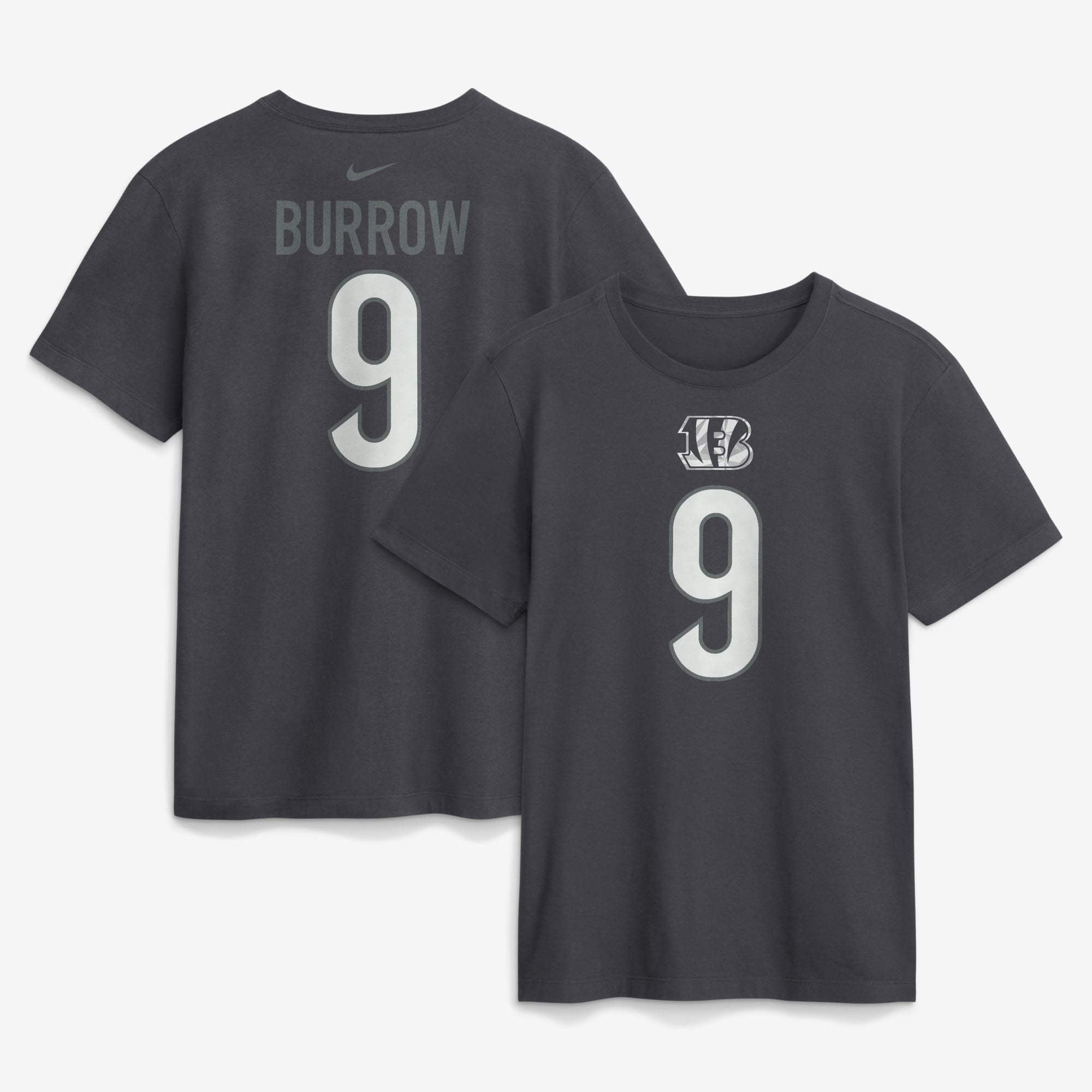 Men's Nike Joe Burrow Anthracite Cincinnati Bengals Name & Number T-Shirt