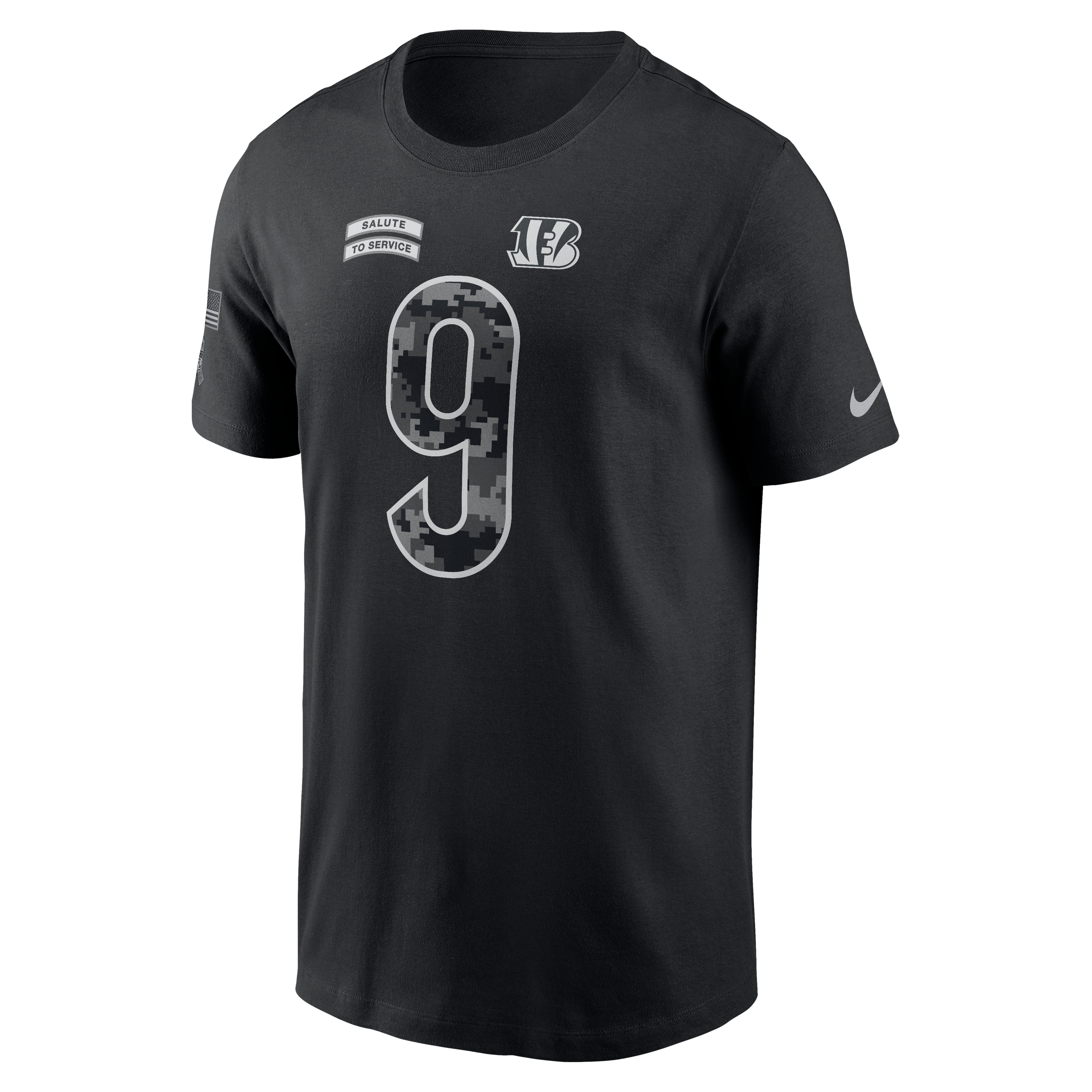 Men's Nike Joe Burrow Black Cincinnati Bengals 2026 Salute to Service Name & Number T-Shirt