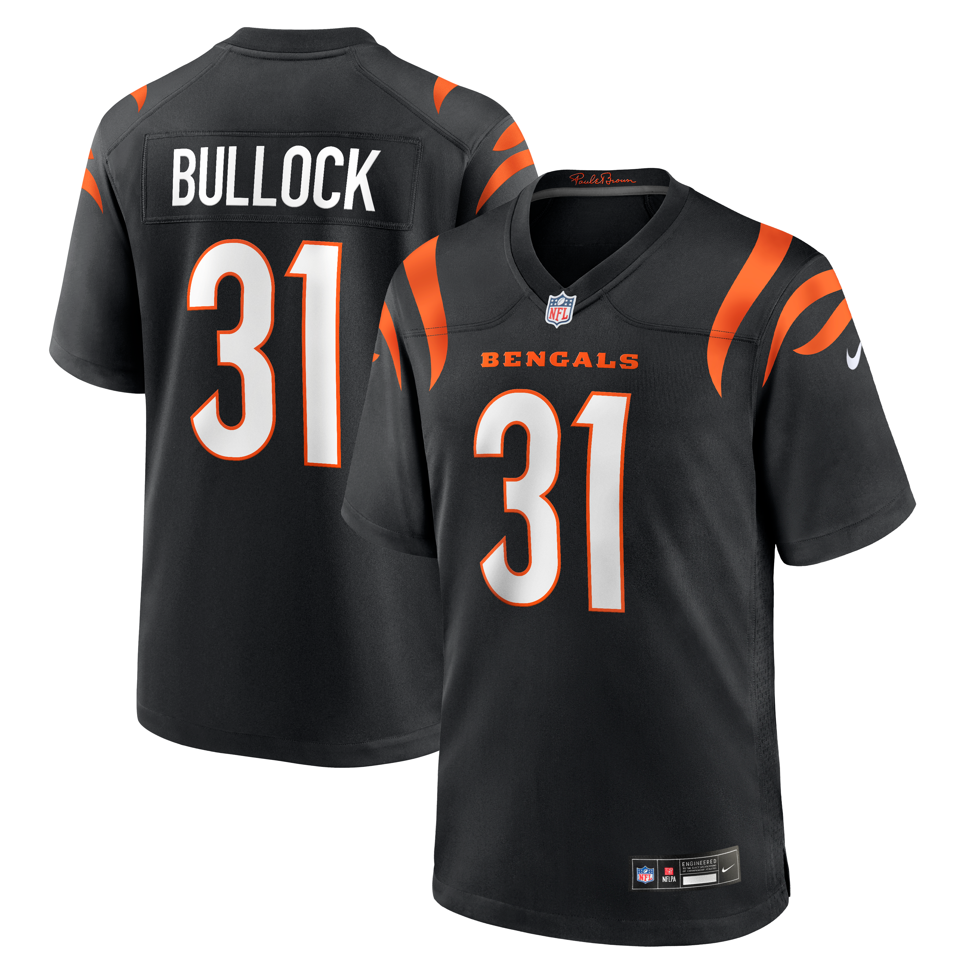 Maillot de match Nike Kentrel Bullock noir pour homme, équipe des Bengals Cincinnati