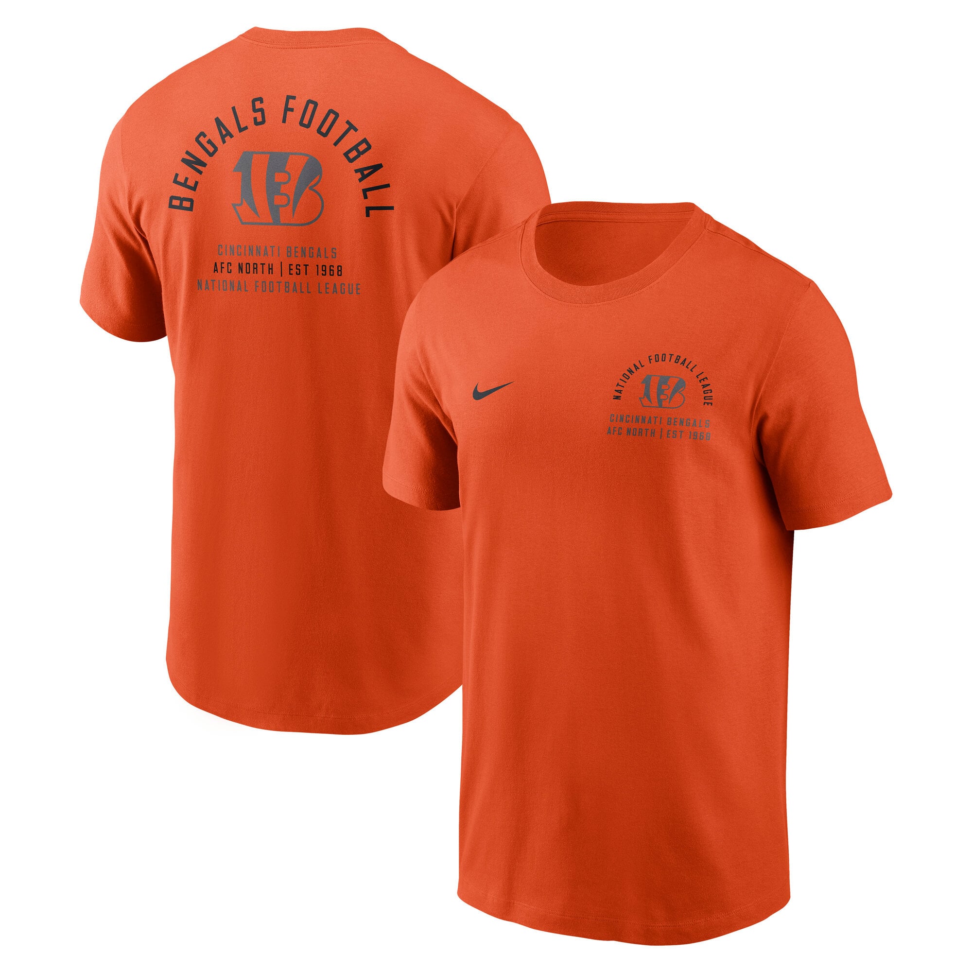 T-shirt Nike orange pour homme, logo divisé des Bengals de Cincinnati