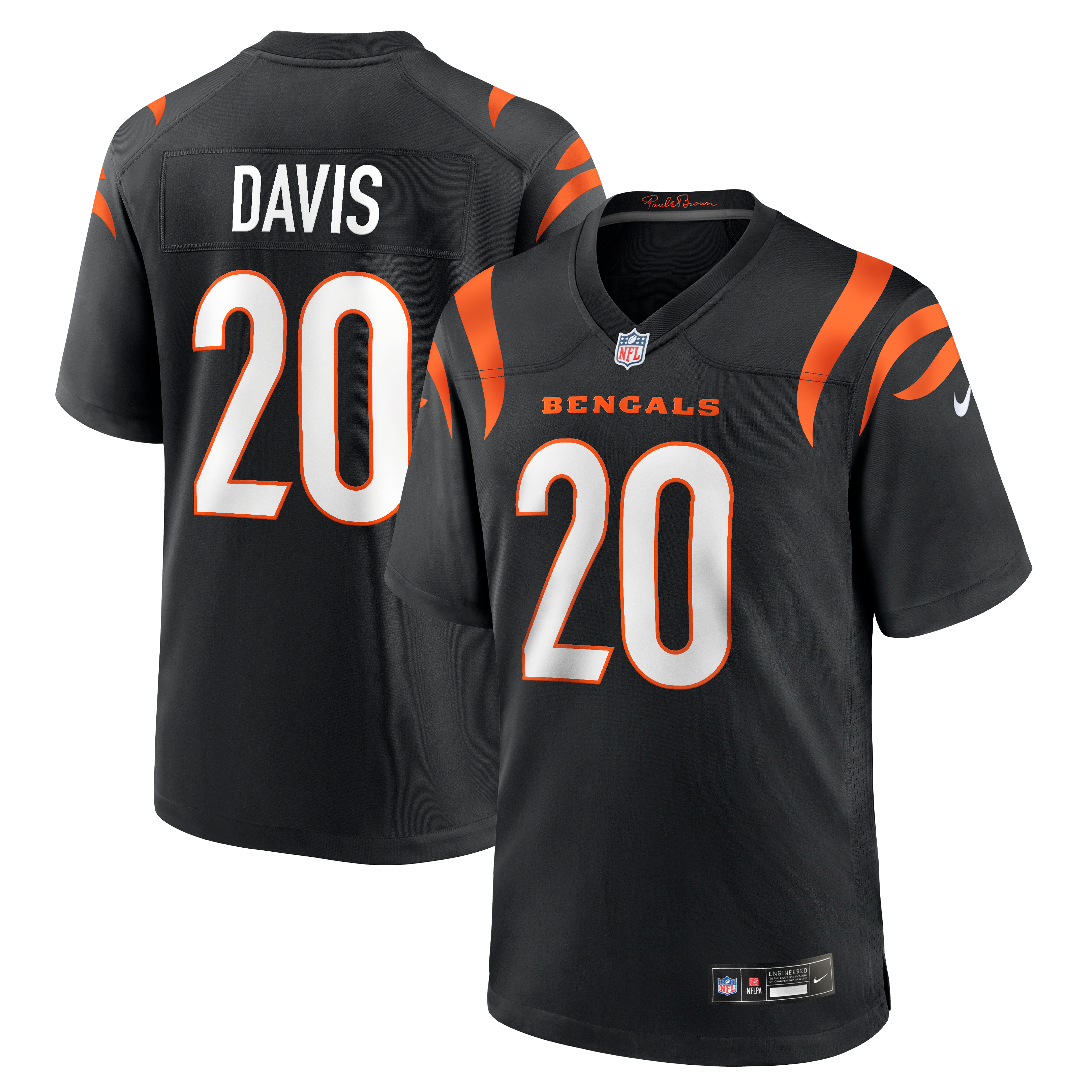 Maillot de match Nike Tacario Davis noir pour homme, équipe des Bengals Cincinnati