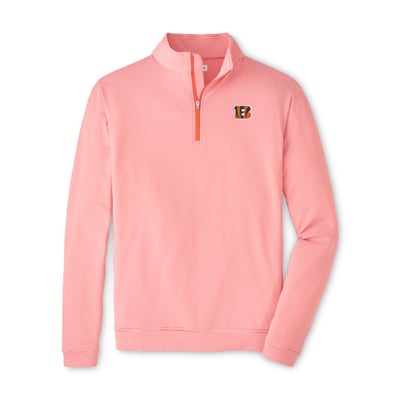 Cincinnati Bengals Peter Millar Perth Sugar Stripe Performance Quarter-Zip Pullover - Orange/White