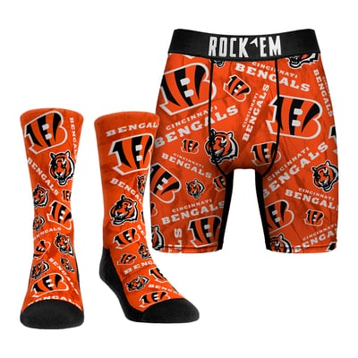  Cincinnati Bengals Rock Em All-Over Logo Underwear and Crew Socks Combo Pack - 