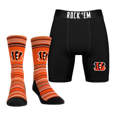  Cincinnati Bengals Rock Em Primary Crew Socks & Boxer Briefs Combo Pack