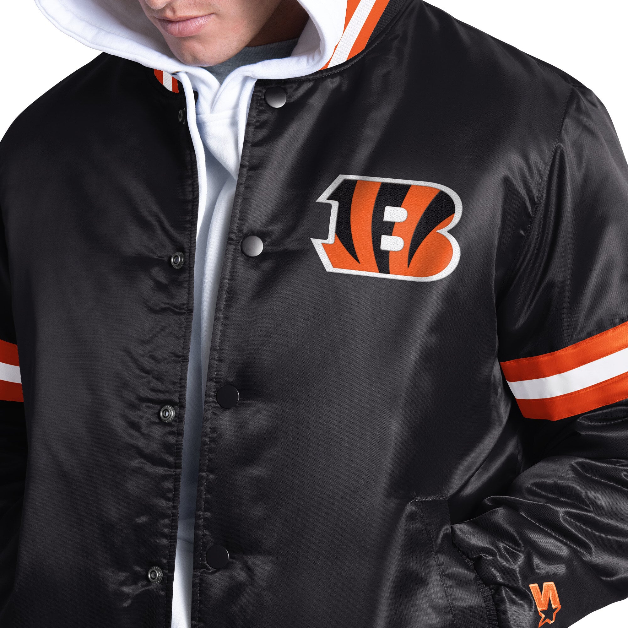 Veste universitaire Starter noire pour homme, modèle Courtside des Bengals de Cincinnati, à boutons-pression.