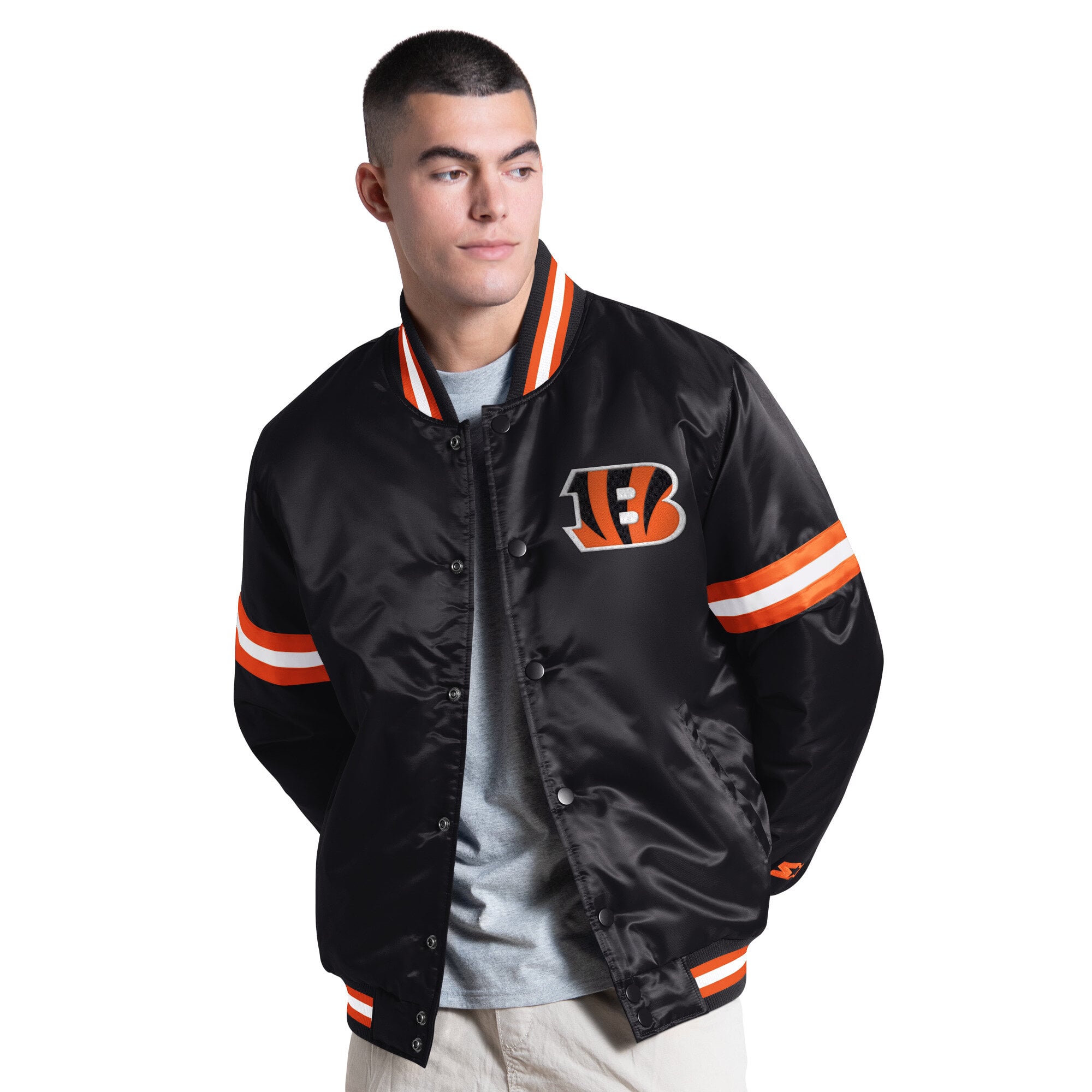 Veste universitaire Starter noire pour homme, modèle Courtside des Bengals de Cincinnati, à boutons-pression.