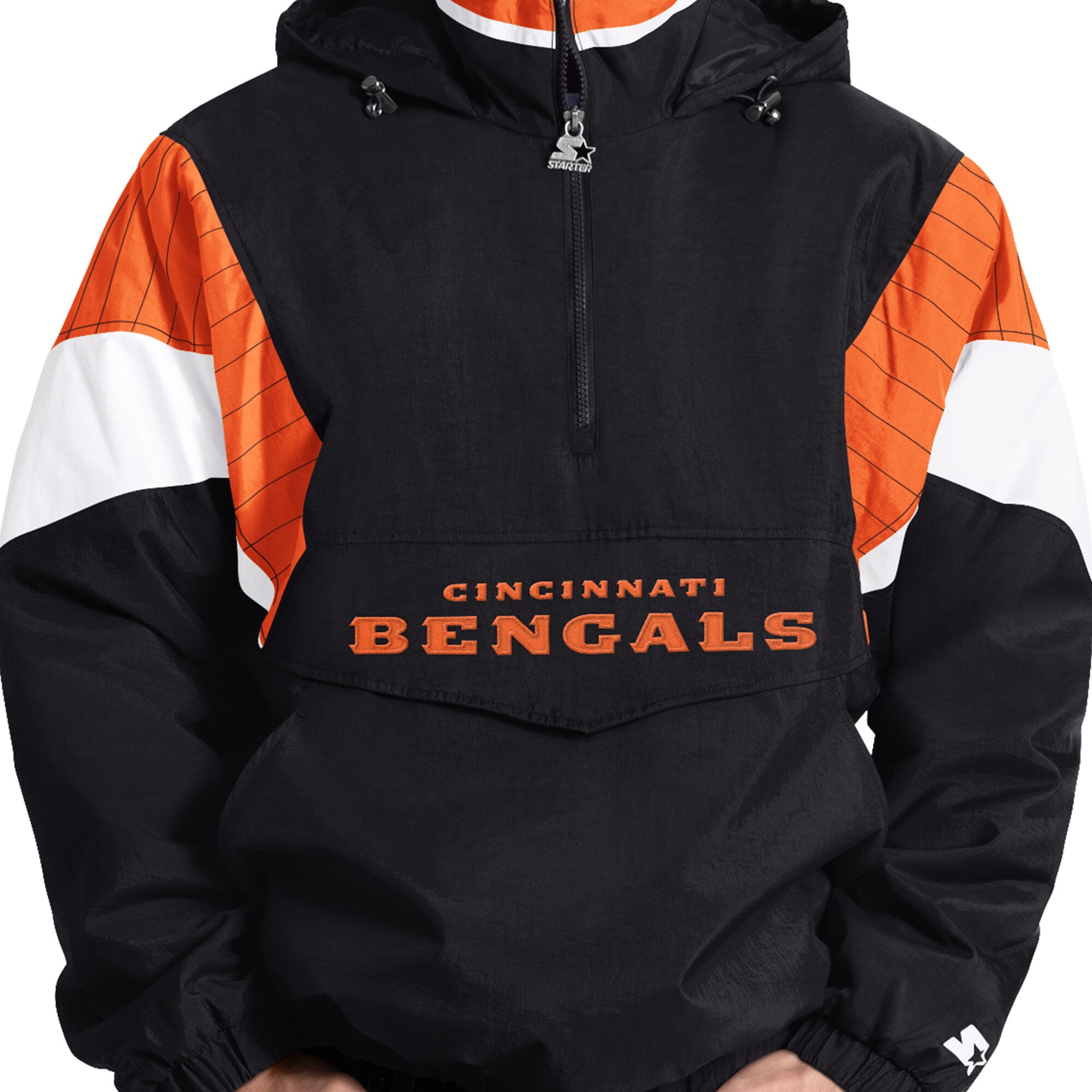 Veste à capuche demi-zip Starter noire pour homme, modèle Bengals de Cincinnati