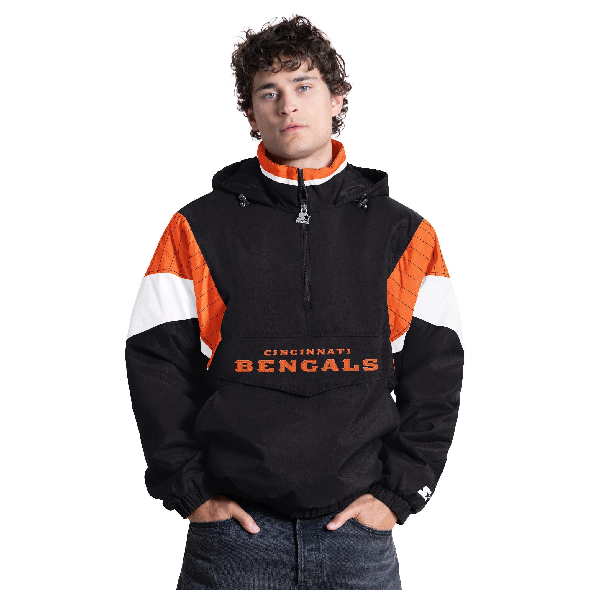 Veste à capuche demi-zip Starter noire pour homme, modèle Bengals de Cincinnati