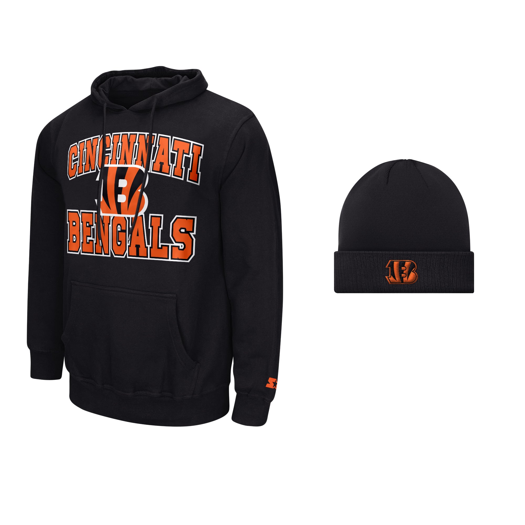 Men's Starter Black Cincinnati Bengals Hoodie and Cuffed Knit Hat Combo Pack