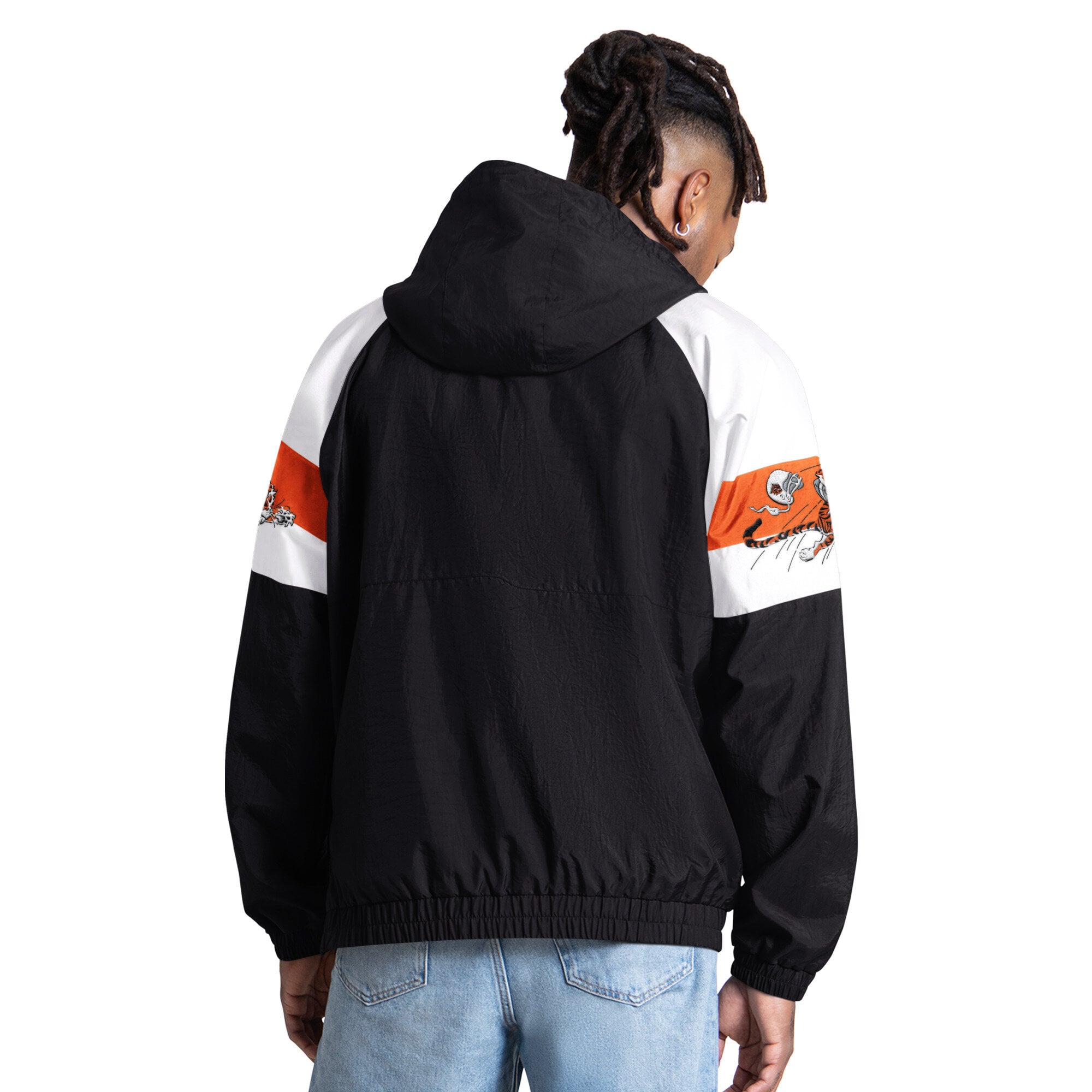 Veste Starter noire pour homme, modèle Street Cut Retro Logo, à demi-zip, style des Bengals de Cincinnati.