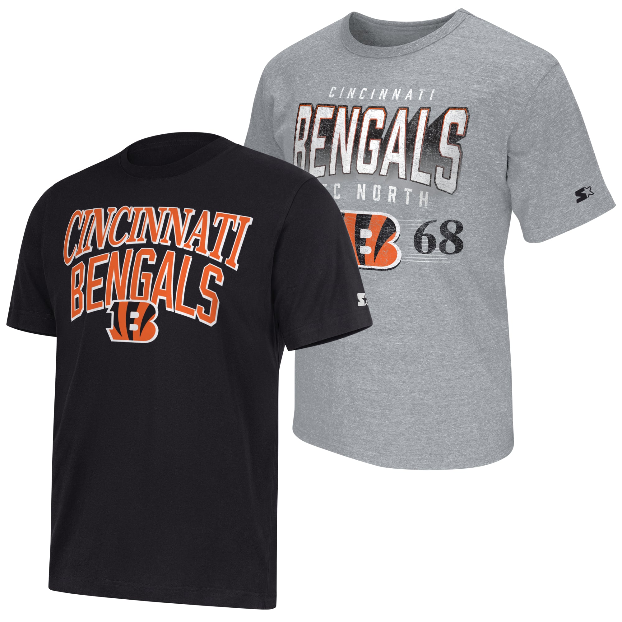 Lot de deux t-shirts à logo Cincinnati Bengals Starter pour homme, noir/gris chiné