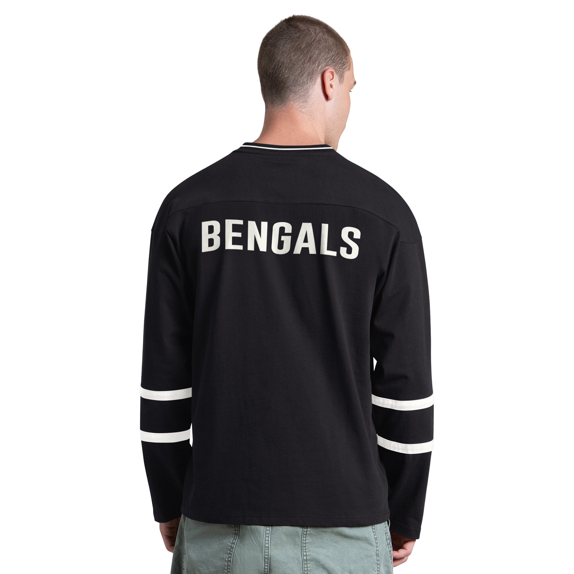 T-shirt à manches longues Starter noir et blanc pour homme, représentant les Bengals de Cincinnati