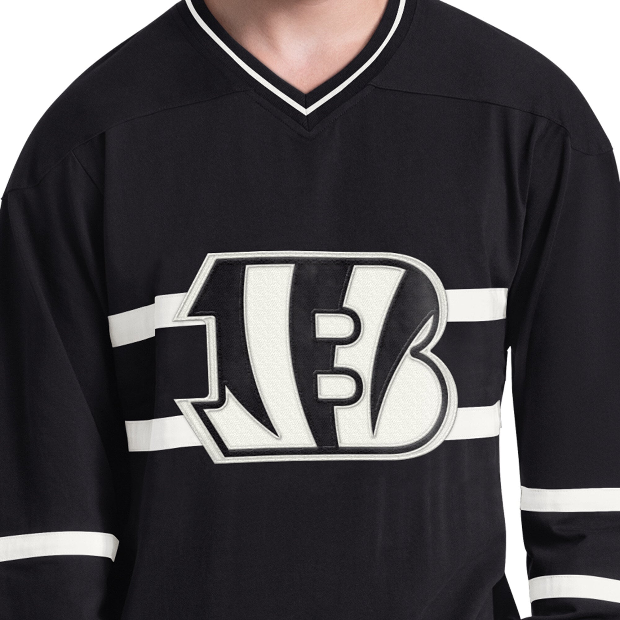 T-shirt à manches longues Starter noir et blanc pour homme, représentant les Bengals de Cincinnati