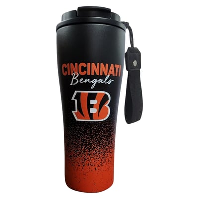 Cincinnati Bengals Pegasus 20oz Splatter Script Stainless Steel ProSip Coffee Cup with Strap