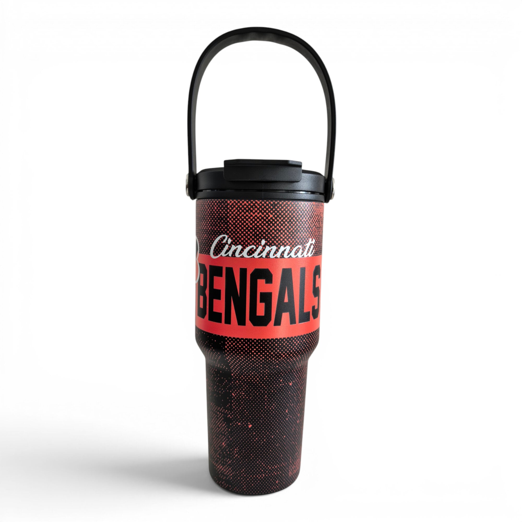 Gourde Pegasus Cincinnati Bengals 710 ml (24 oz) en acier inoxydable à double bouchon et motif moucheté dégradé