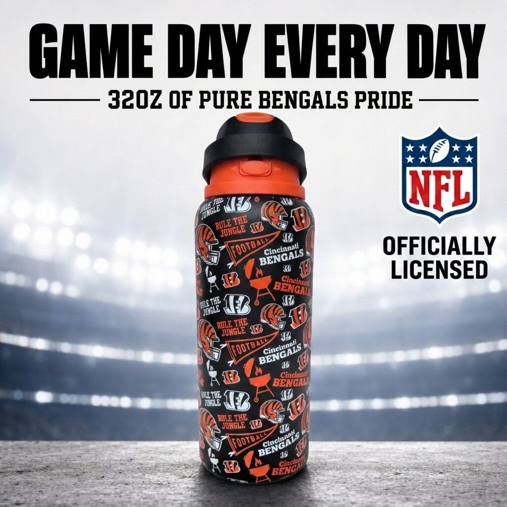 Gourde Pegasus Cincinnati Bengals 32 oz, fanion de match, en acier inoxydable ProPress