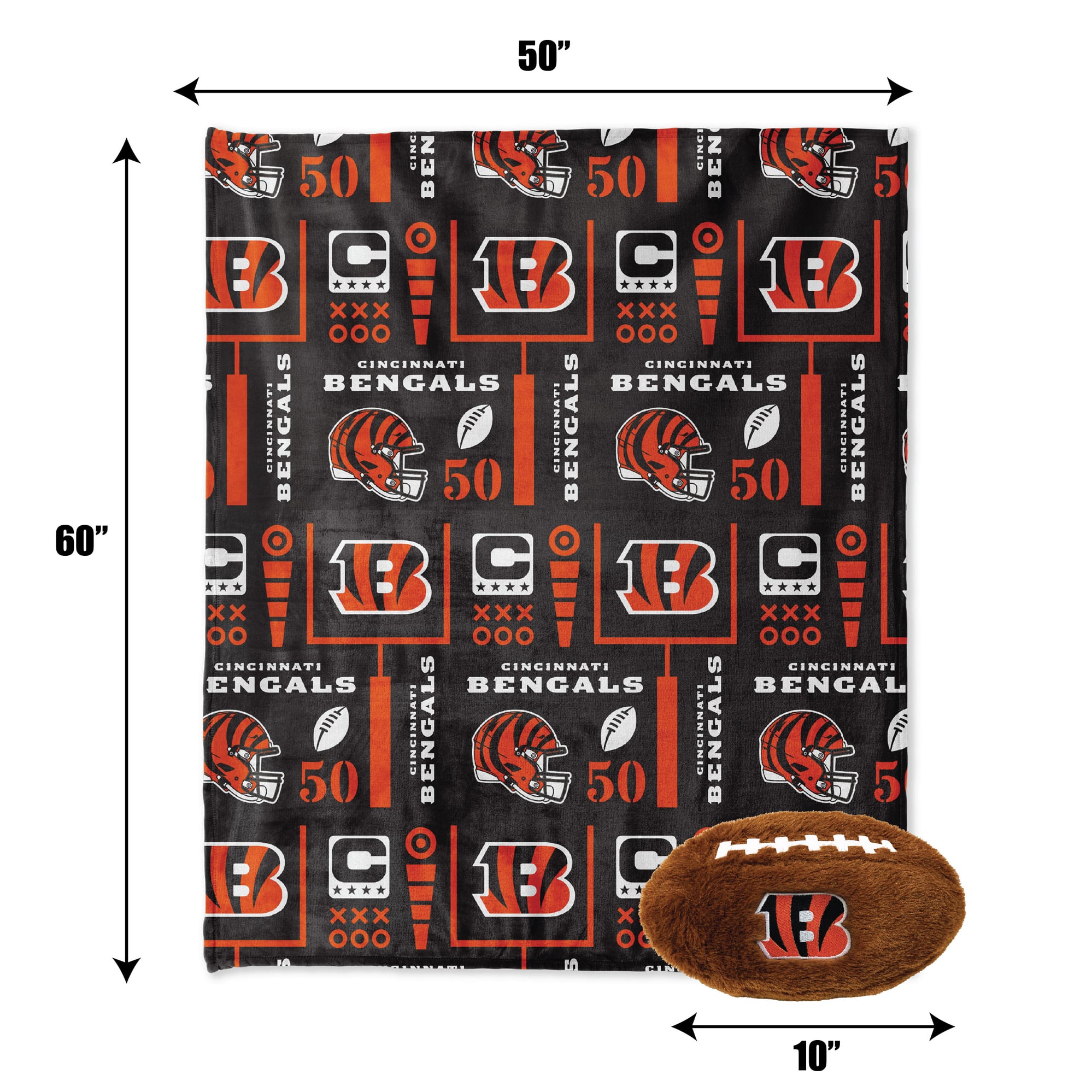 Pegasus Cincinnati Bengals 50" x 60" Blackout Team Spirit Ultra Soft Throw & Plush Football Combo Pack