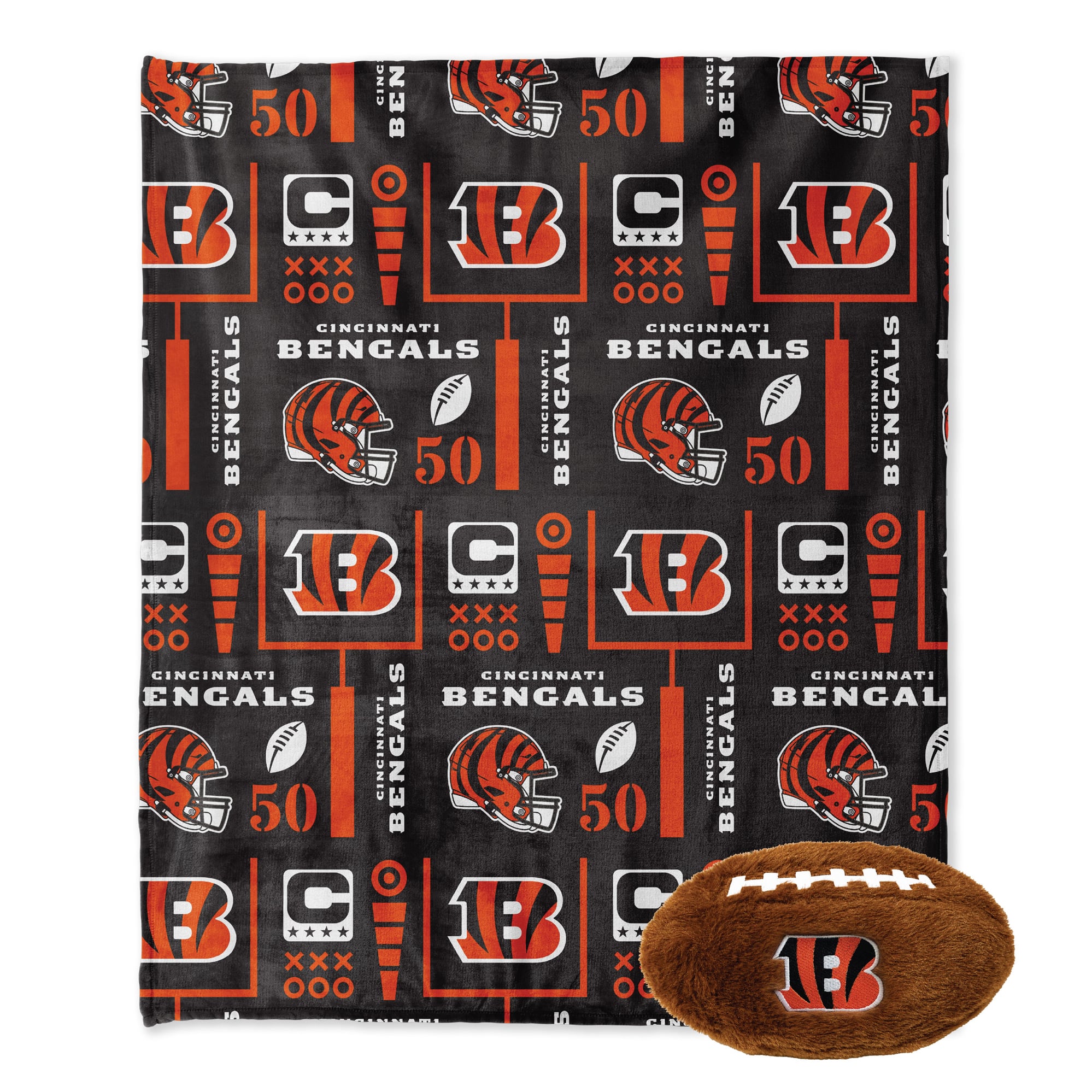 Pegasus Cincinnati Bengals 50" x 60" Blackout Team Spirit Ultra Soft Throw & Plush Football Combo Pack