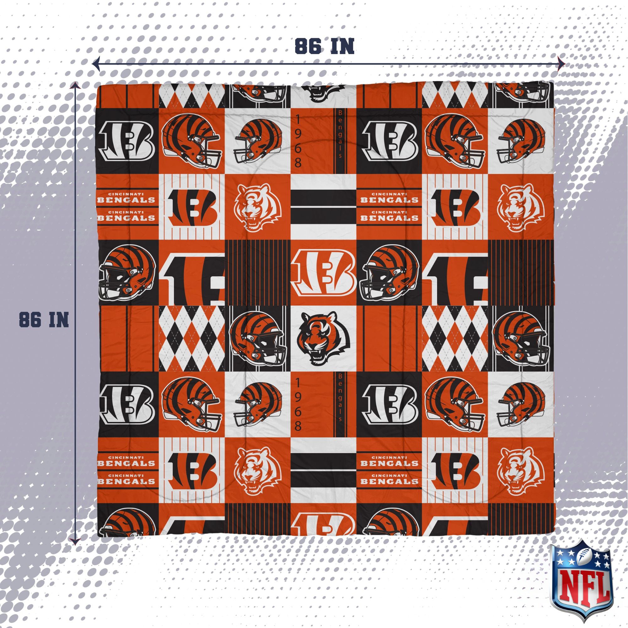 Ensemble de literie trois pièces à carreaux patchwork Pegasus Cincinnati Bengals (grand lit/queen)