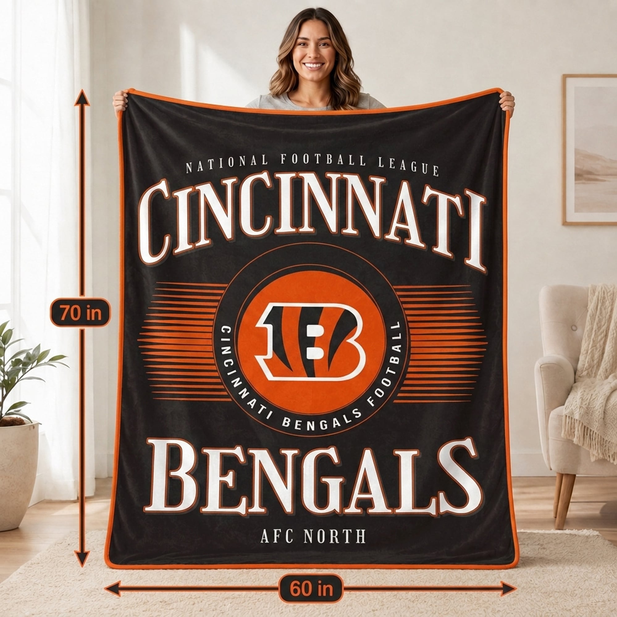 Couverture Pegasus Cincinnati Bengals Spotlight Arch 60" x 70" ultra douce