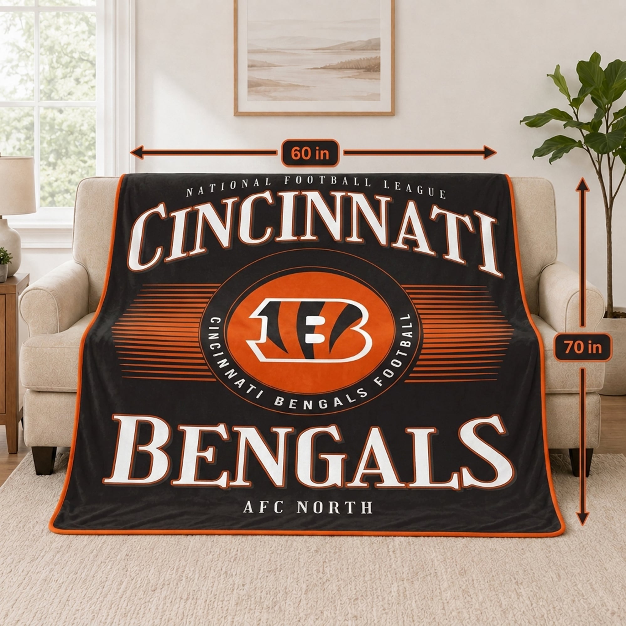 Couverture Pegasus Cincinnati Bengals Spotlight Arch 60" x 70" ultra douce