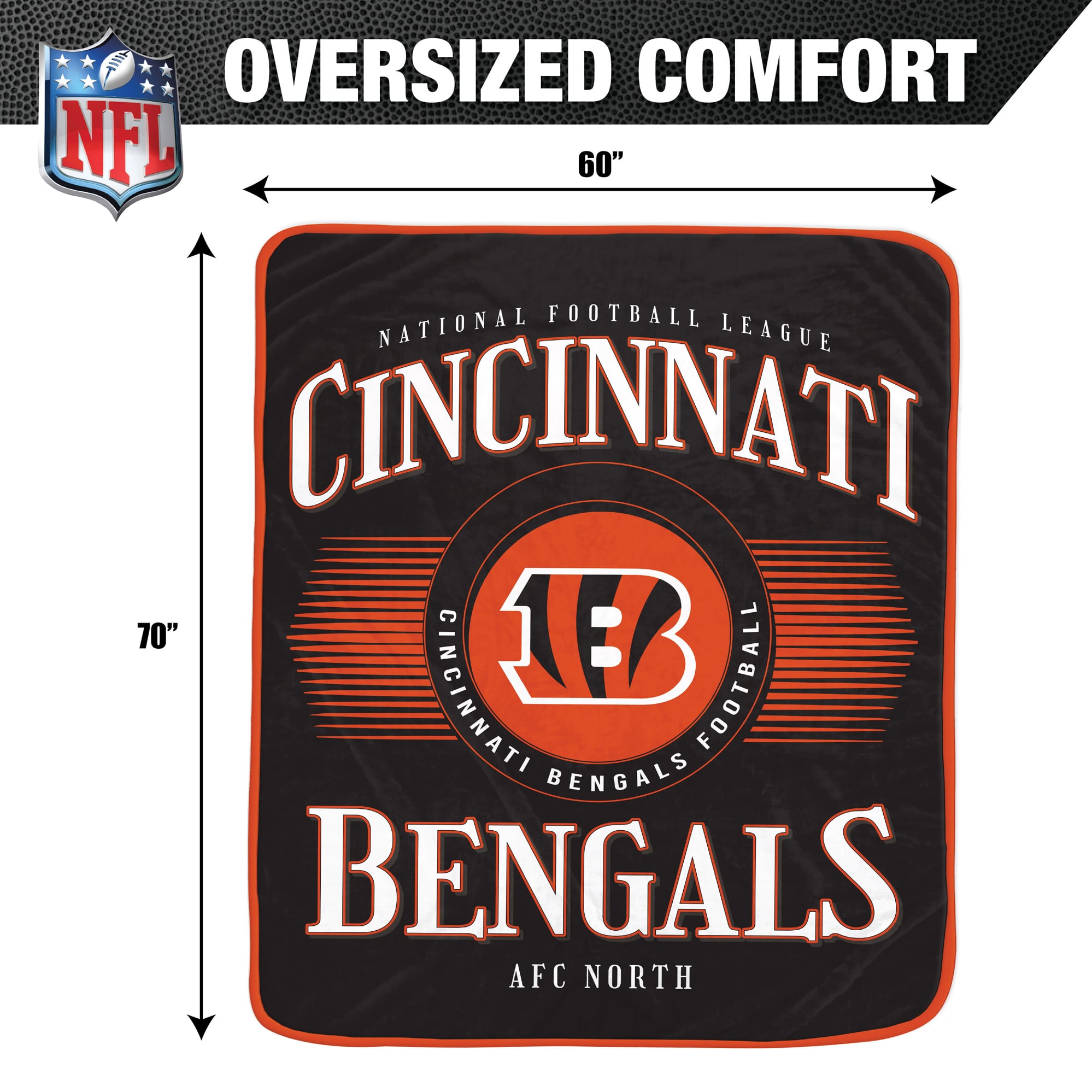 Couverture Pegasus Cincinnati Bengals Spotlight Arch 60" x 70" ultra douce