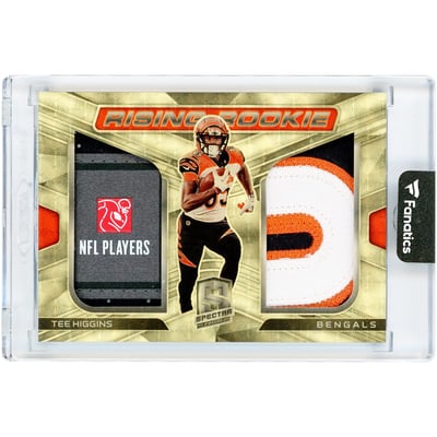 Tee Higgins Cincinnati Bengals 2020 Panini Spectra Rising Rookie Materials Gold Laundry Tag NFL Player's Logo Dual 5-Color Relics #RRM-TH #1/1 Rookie Card